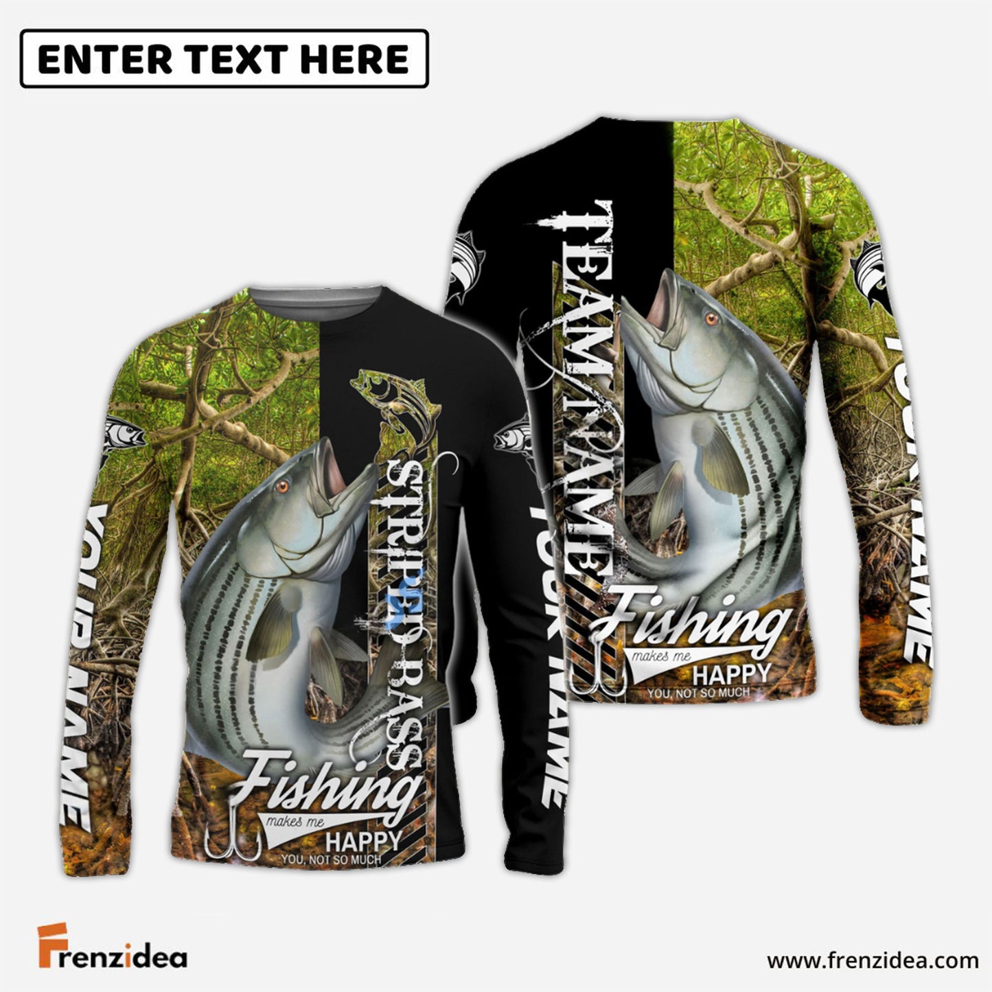 Frenzidea Striped Bass Fishing Jungle Camo Custom Name & Team Name 3D Shirts