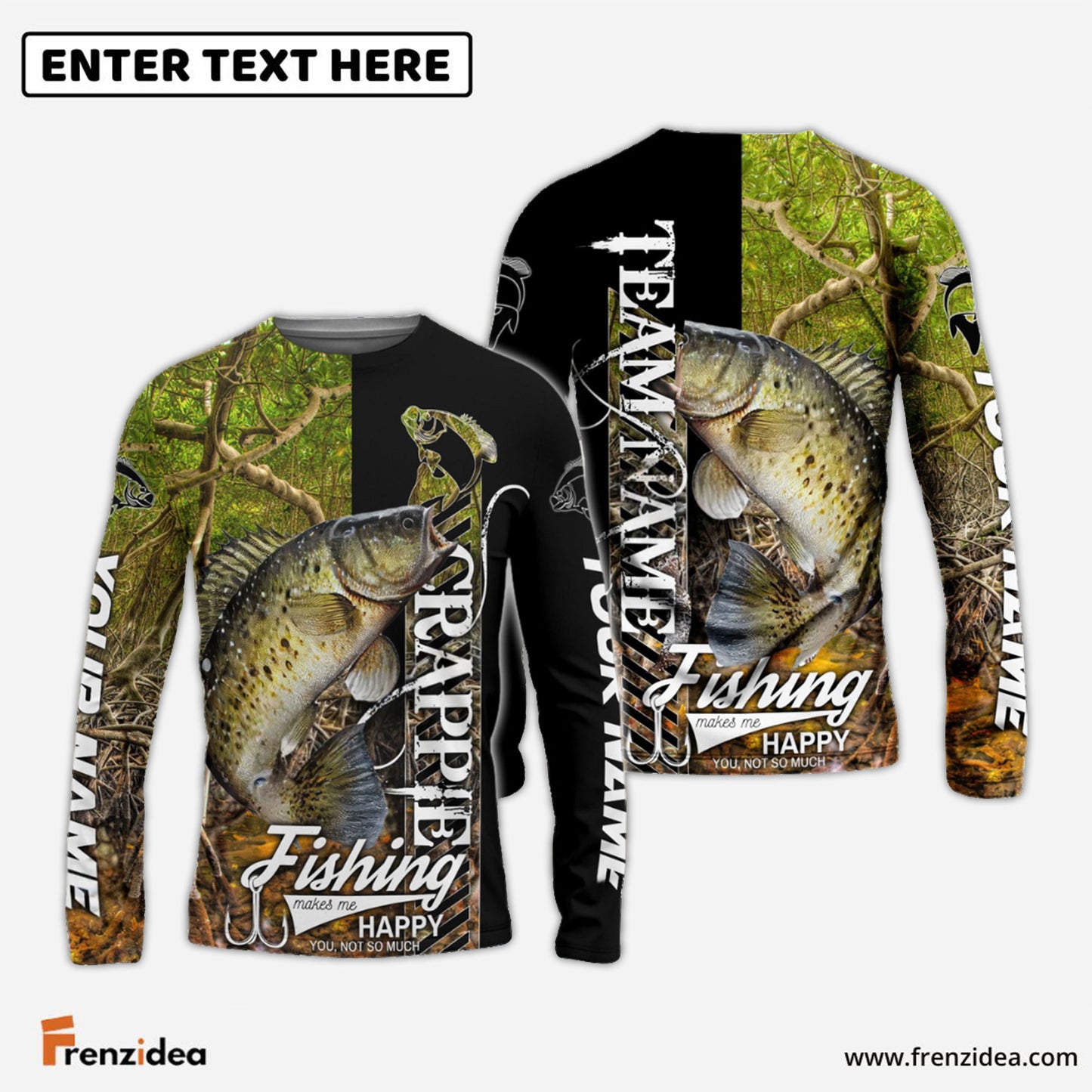 Frenzidea Crappie Fishing Jungle Camo Custom Name & Team Name 3D Shirts