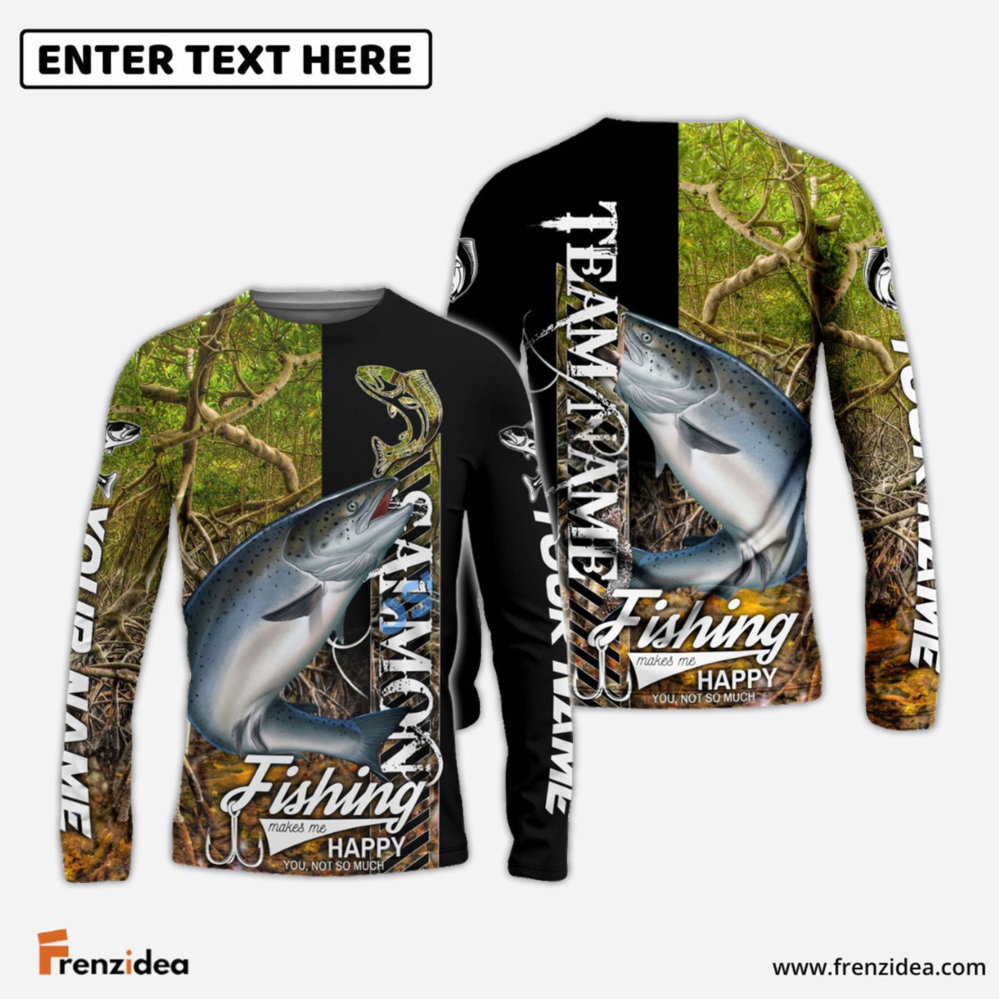 Frenzidea Salmon Fishing Jungle Camo Custom Name & Team Name 3D Shirts