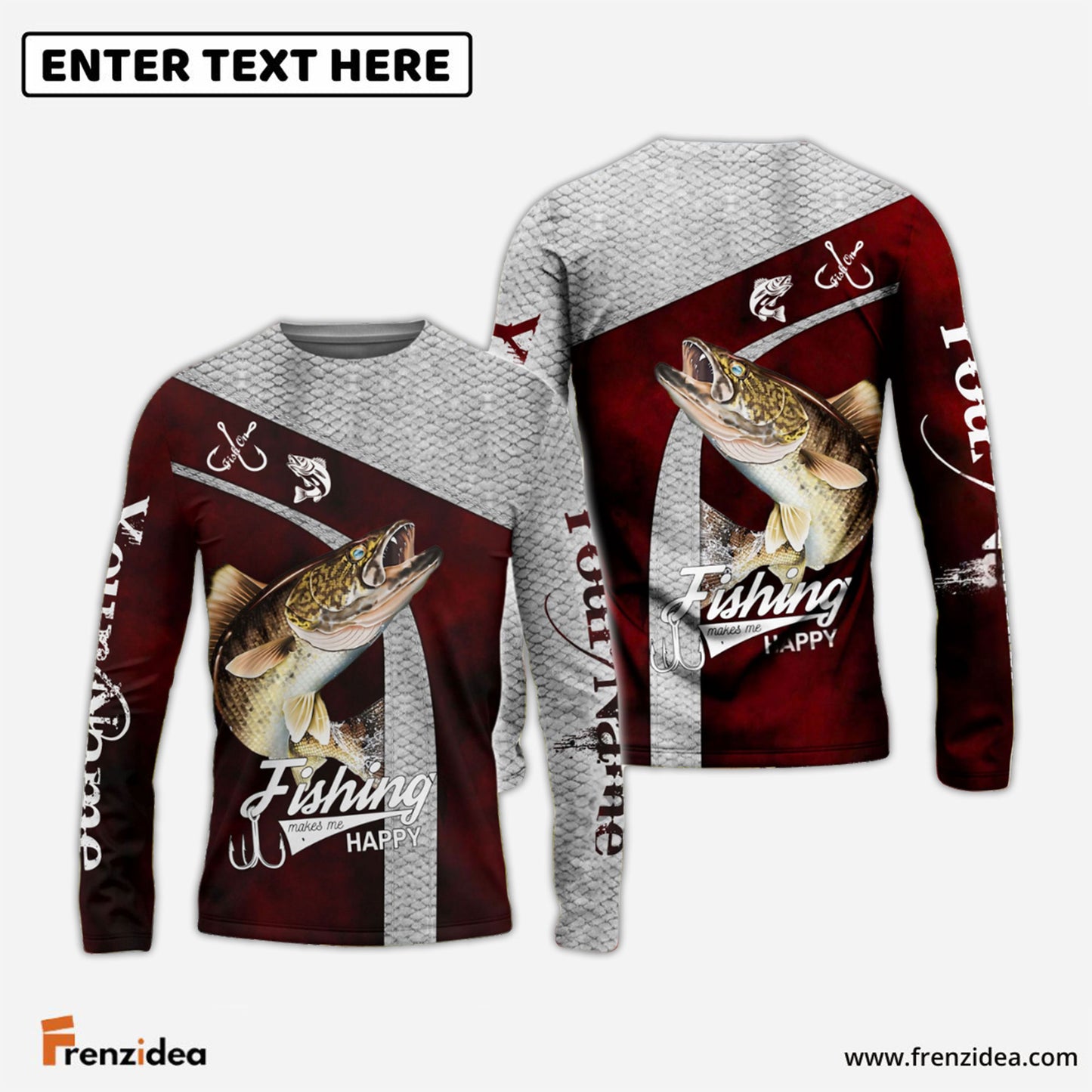 Frenzidea Walleye Personalized Fishing Red Shirt