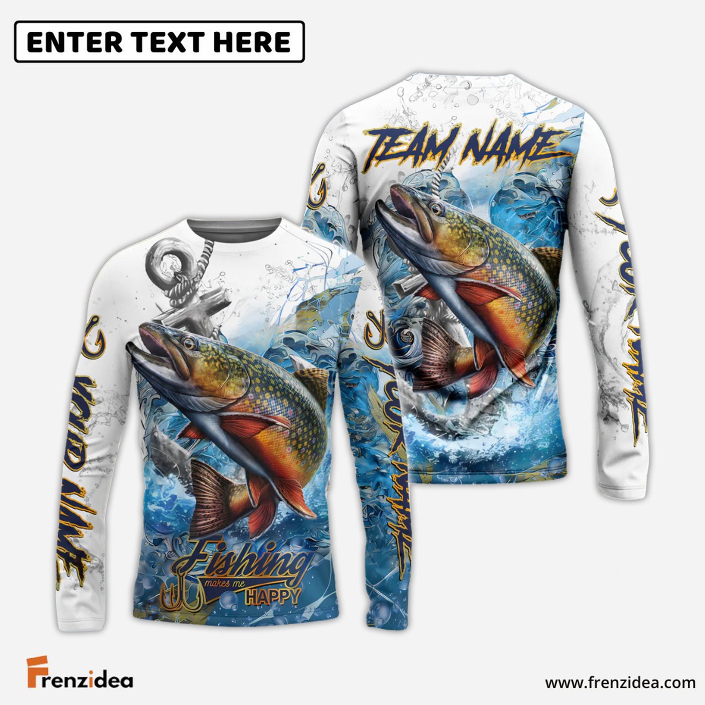 Frenzidea Trout Fishing Anchor Ocean Splash Design Name & Team Name 3D Shirts