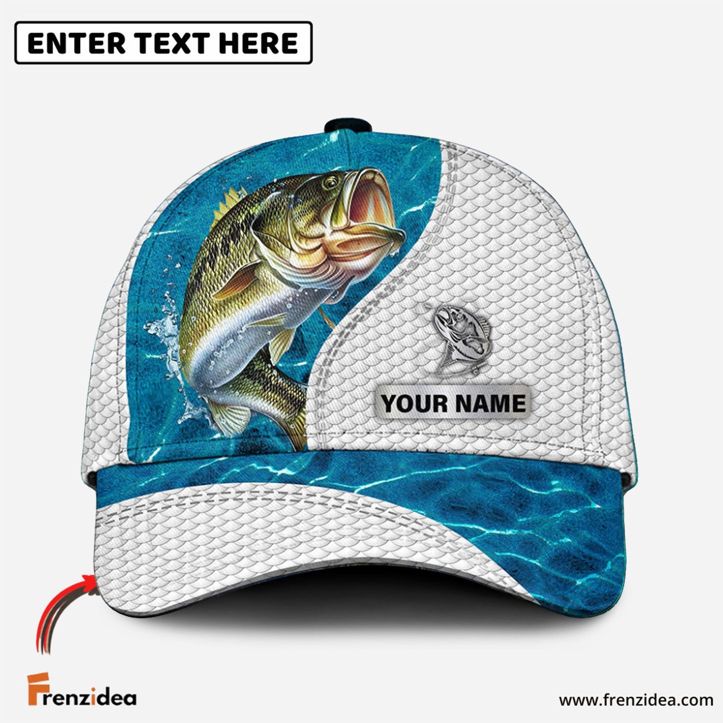 Frenzidea Custom Name Bass Fishing Blue Water Cap