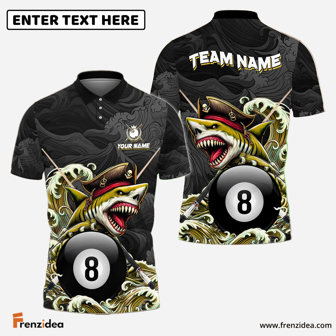 Frenzidea Billiards Shark Pirate Personalized Name Shirt (6 Colors)