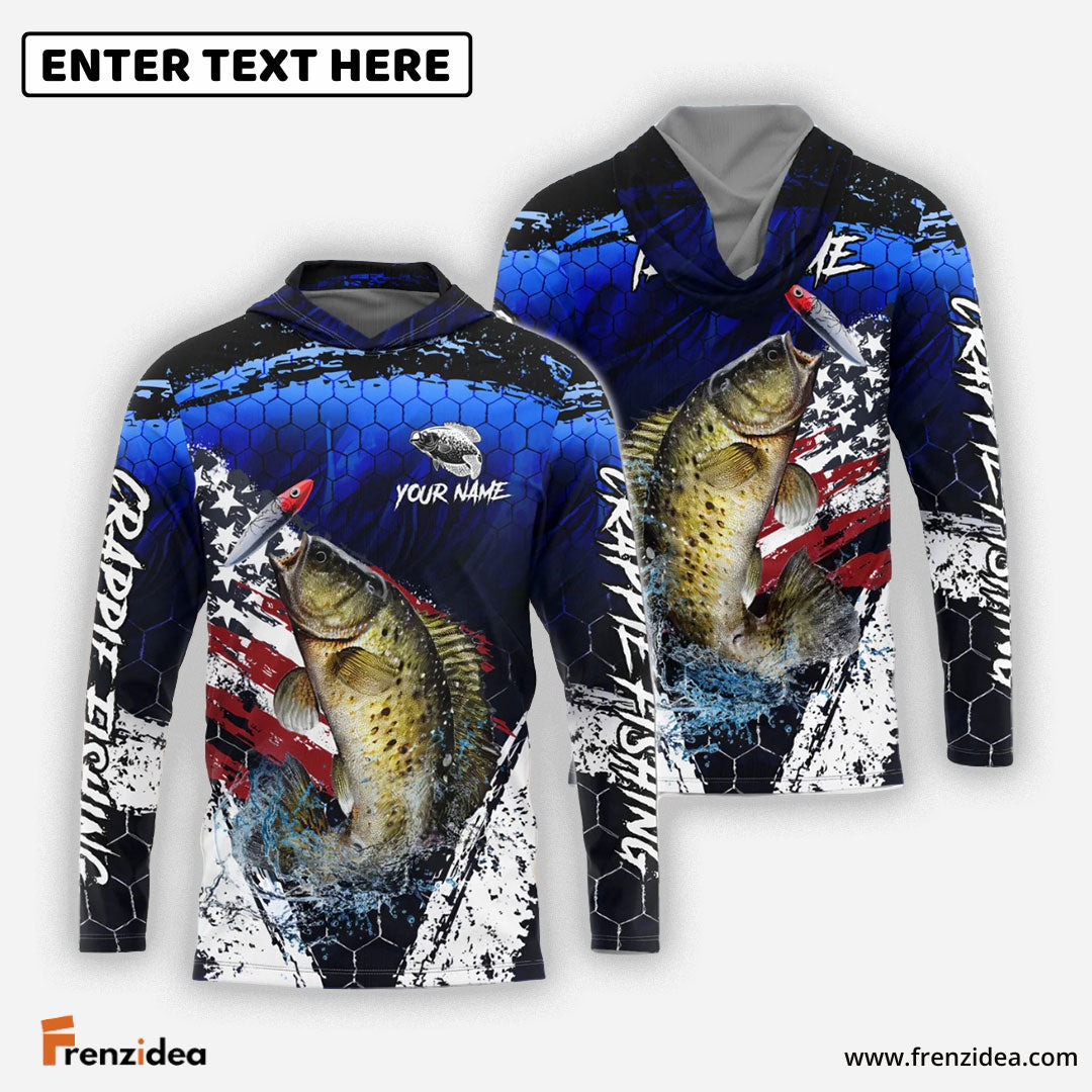 Frenzidea Crappie Fishing Dark Blue Scratch American Flag scratch Sport Custom Name & Team Name 3D Shirts