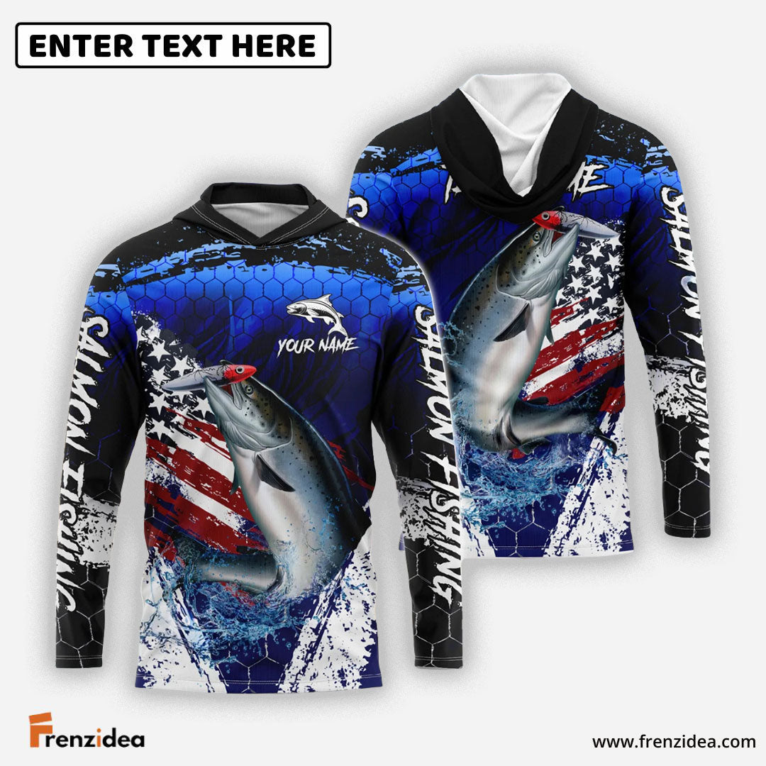 Frenzidea Salmon Fishing Dark Blue Scratch American Flag scratch Sport Custom Name & Team Name 3D Shirts