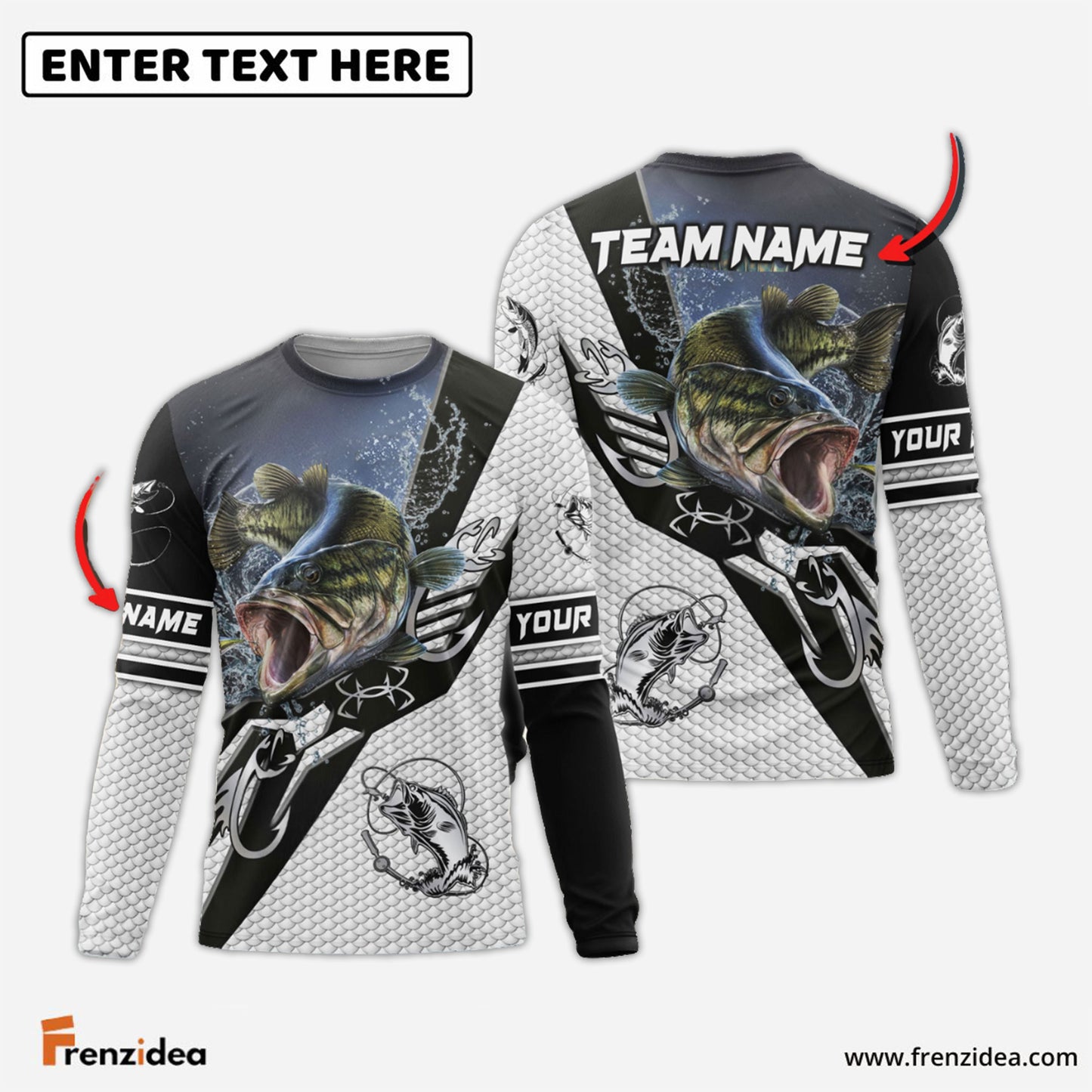 Frenzidea Bass Fishing Target Locked Custom Name & Team Name 3D Shirts