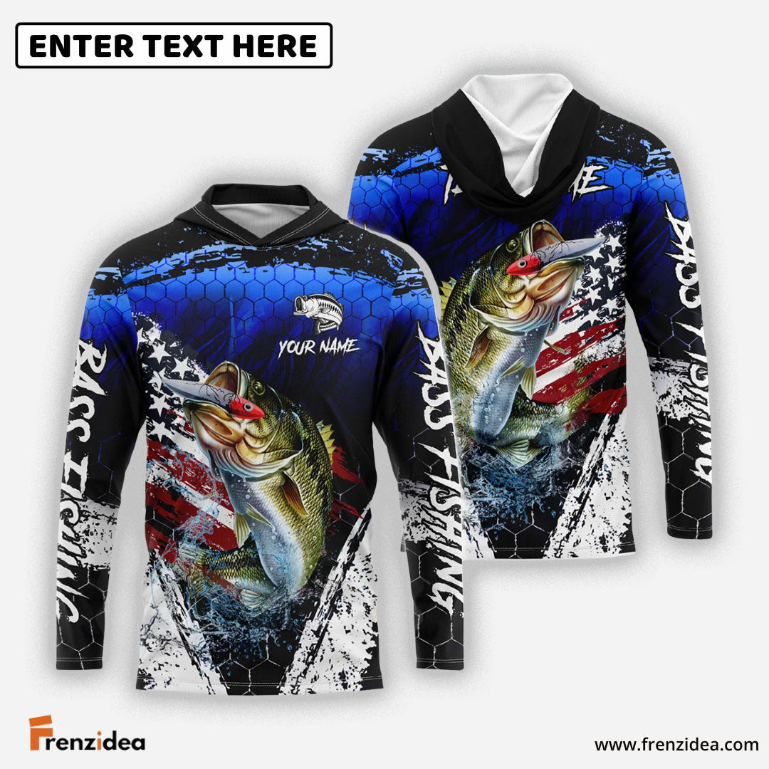 Frenzidea Bass Fishing Fishing Dark Blue Scratch American Flag scratch Sport Custom Name & Team Name 3D Shirts