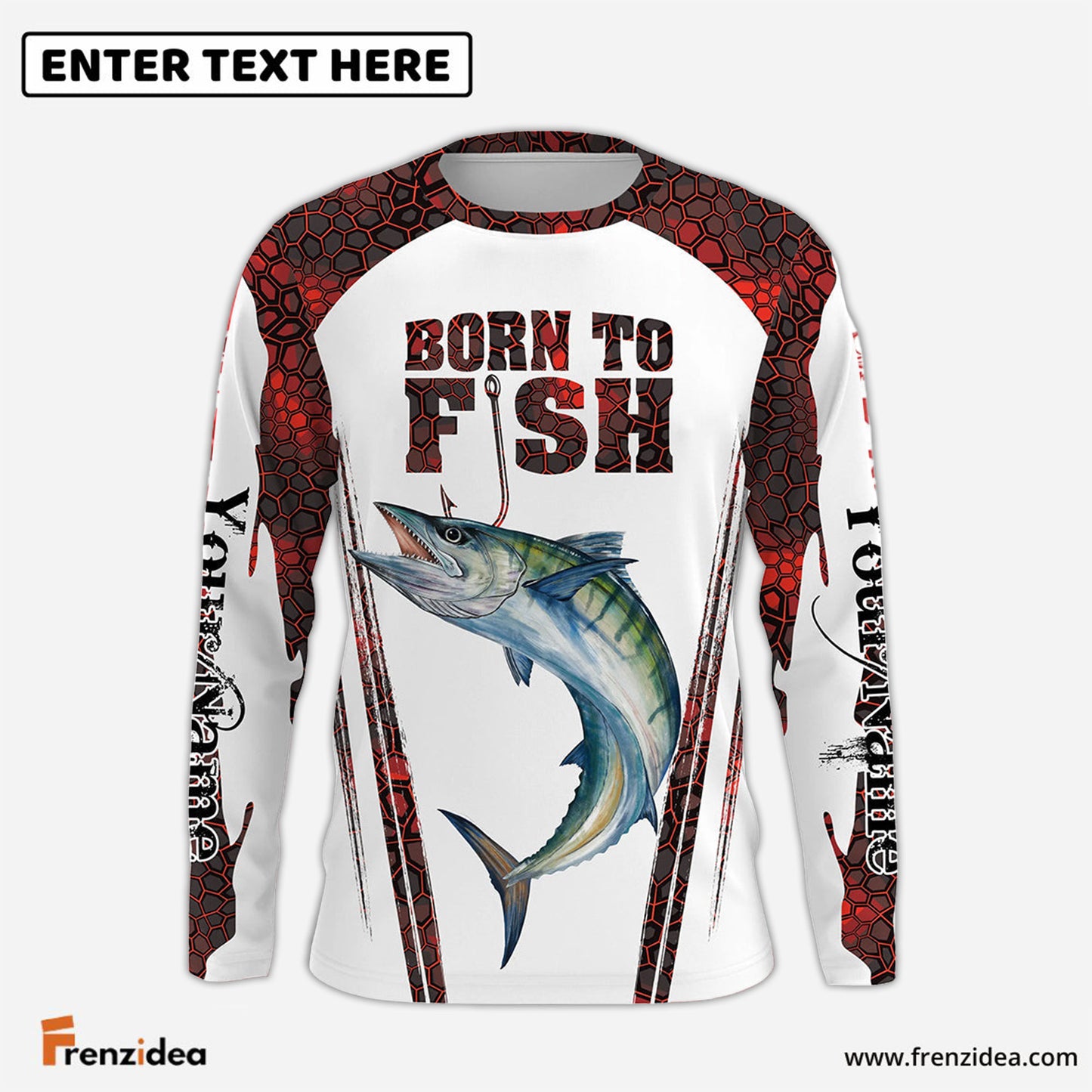 Frenzidea "Born To Fish" King Mackerel Fishing Red Camo Custom 3D Long Sleeve Fishing Shirts