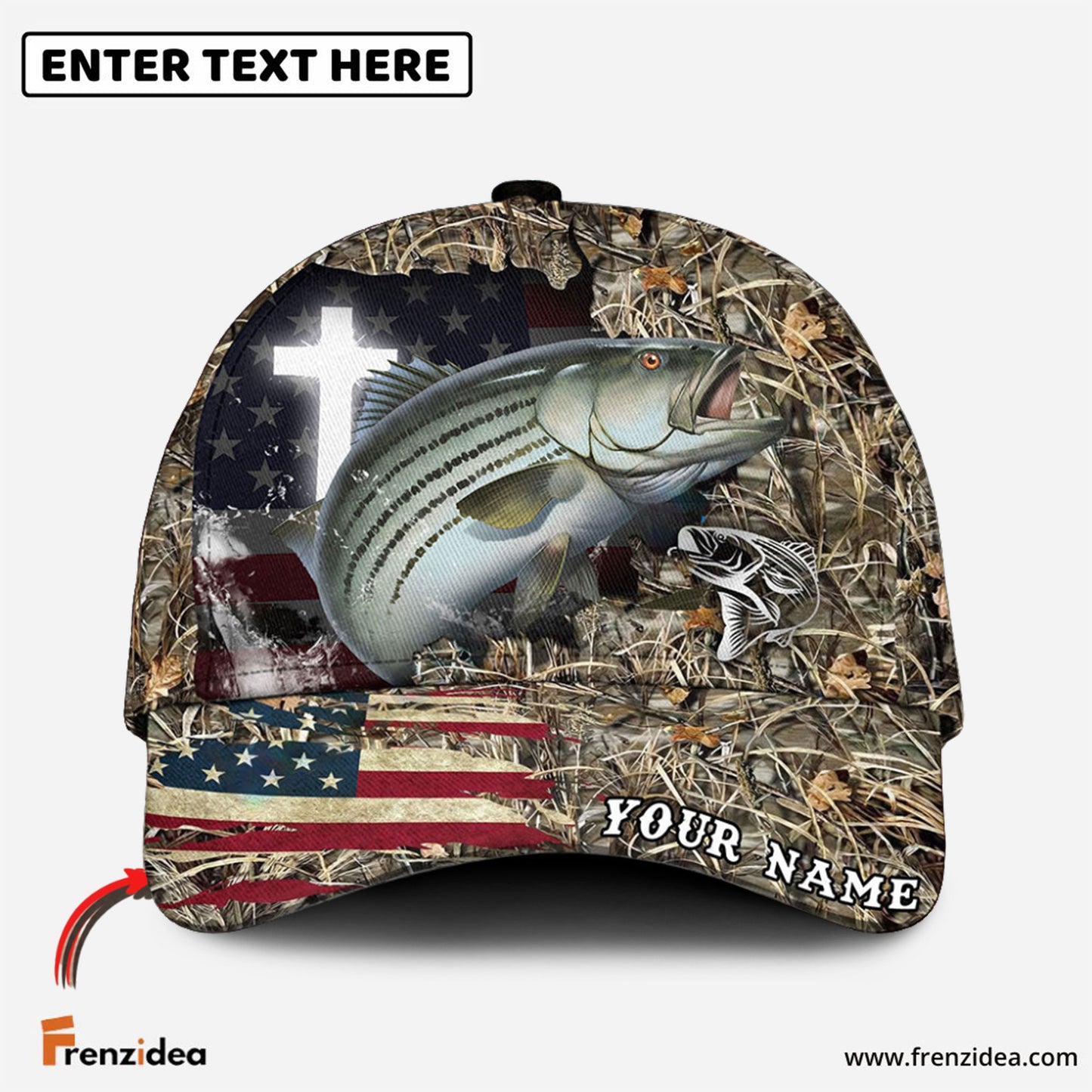 Frenzidea Personalized Striped Bass Cross Camo Fishing Classic Cap
