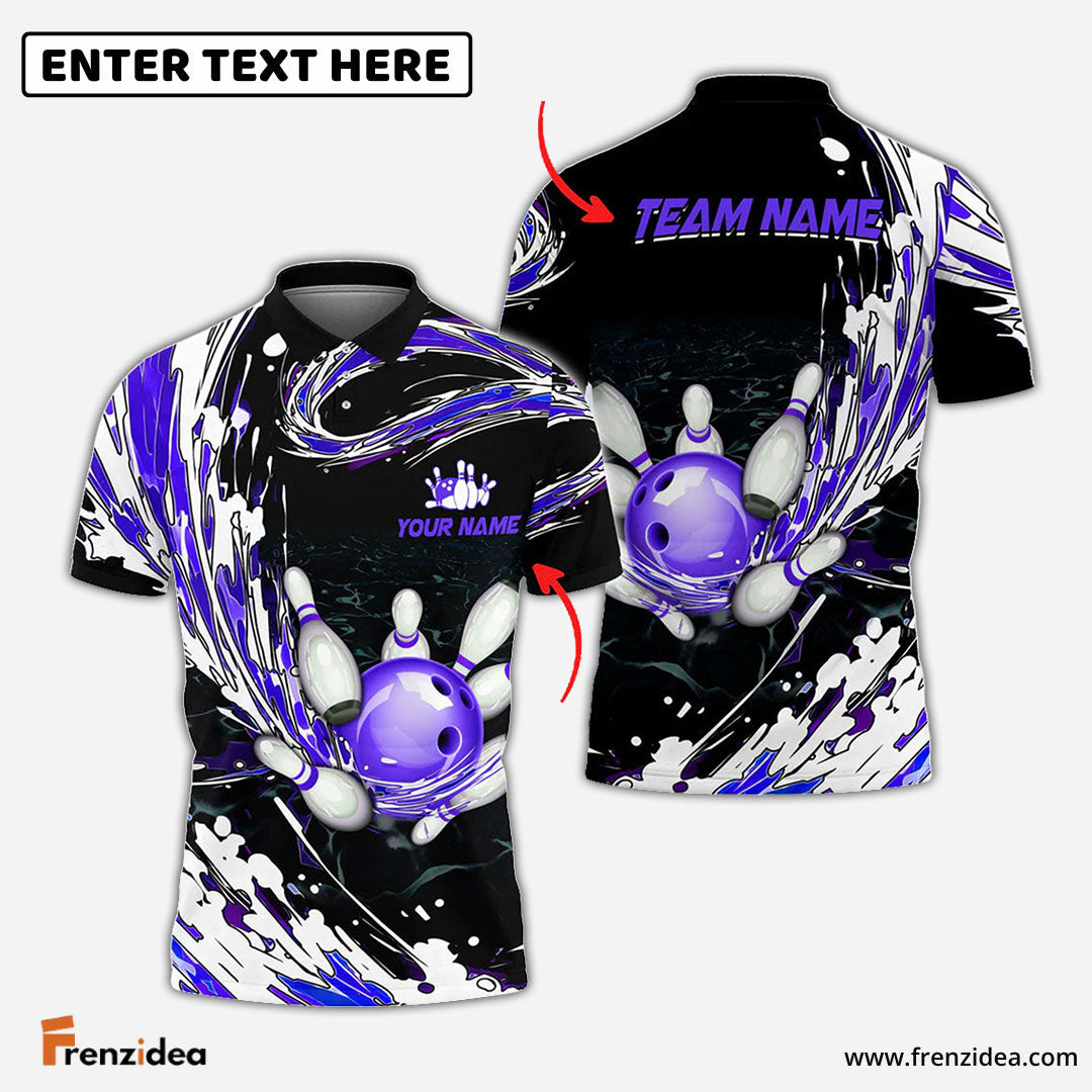Frenzidea Personalized Name Waves Bowling And Pins Multicolor 3D Shirt