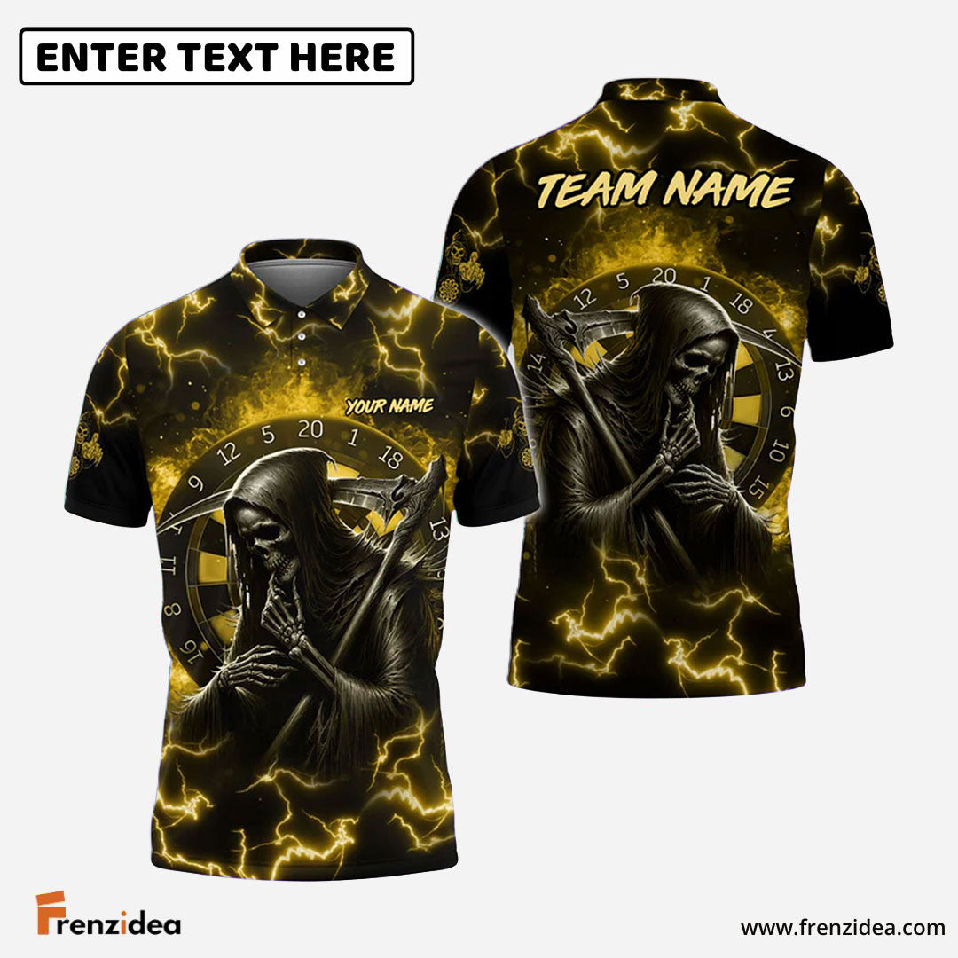 Frenzidea Darts Skull Fire Personalized Name, Team Name Shirt (5 Colors)