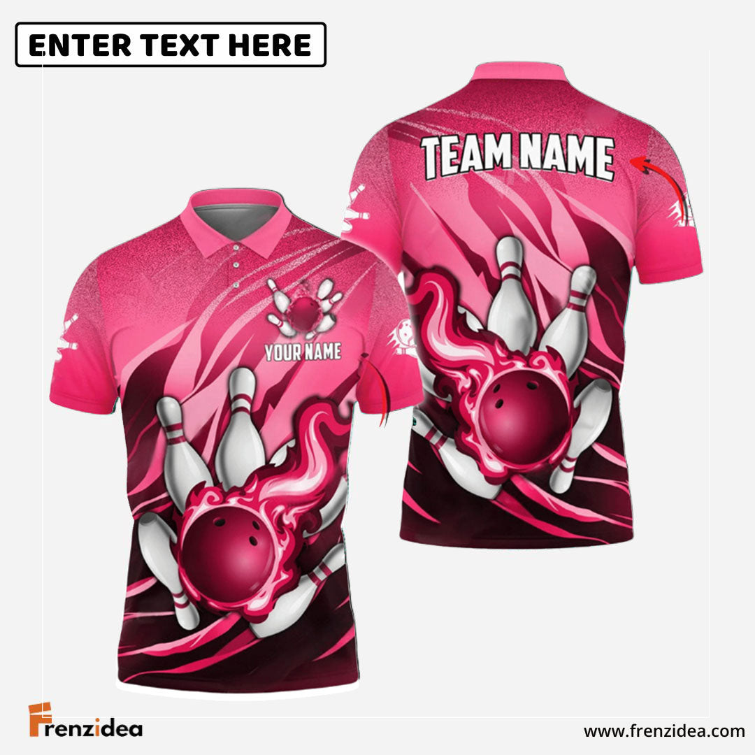 Frenzidea Bowling And Pins Fire Storm Customized Name 3D Shirt for Kids