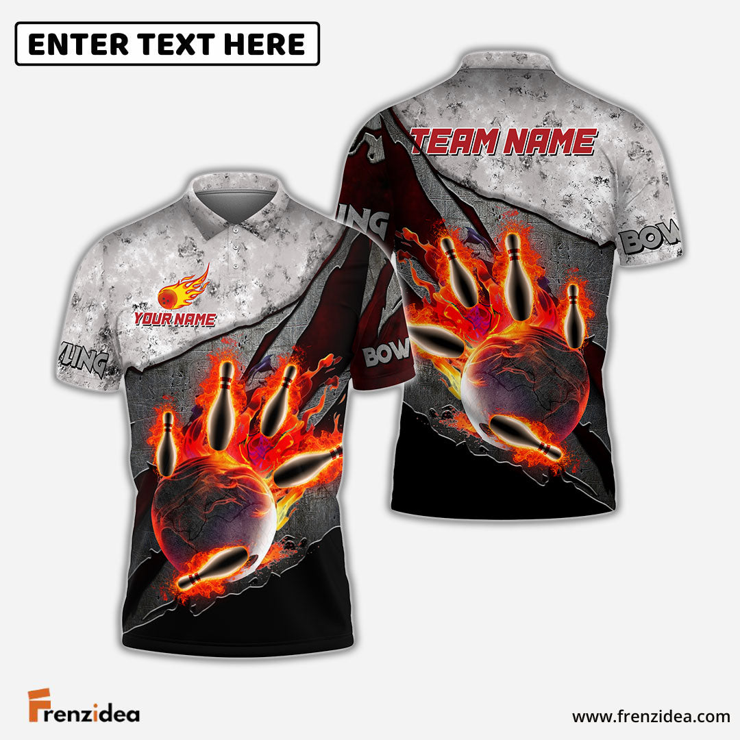 Frenzidea Bowling And Pins Reborn Fire Customized Name 3D Shirt (4 Colors)