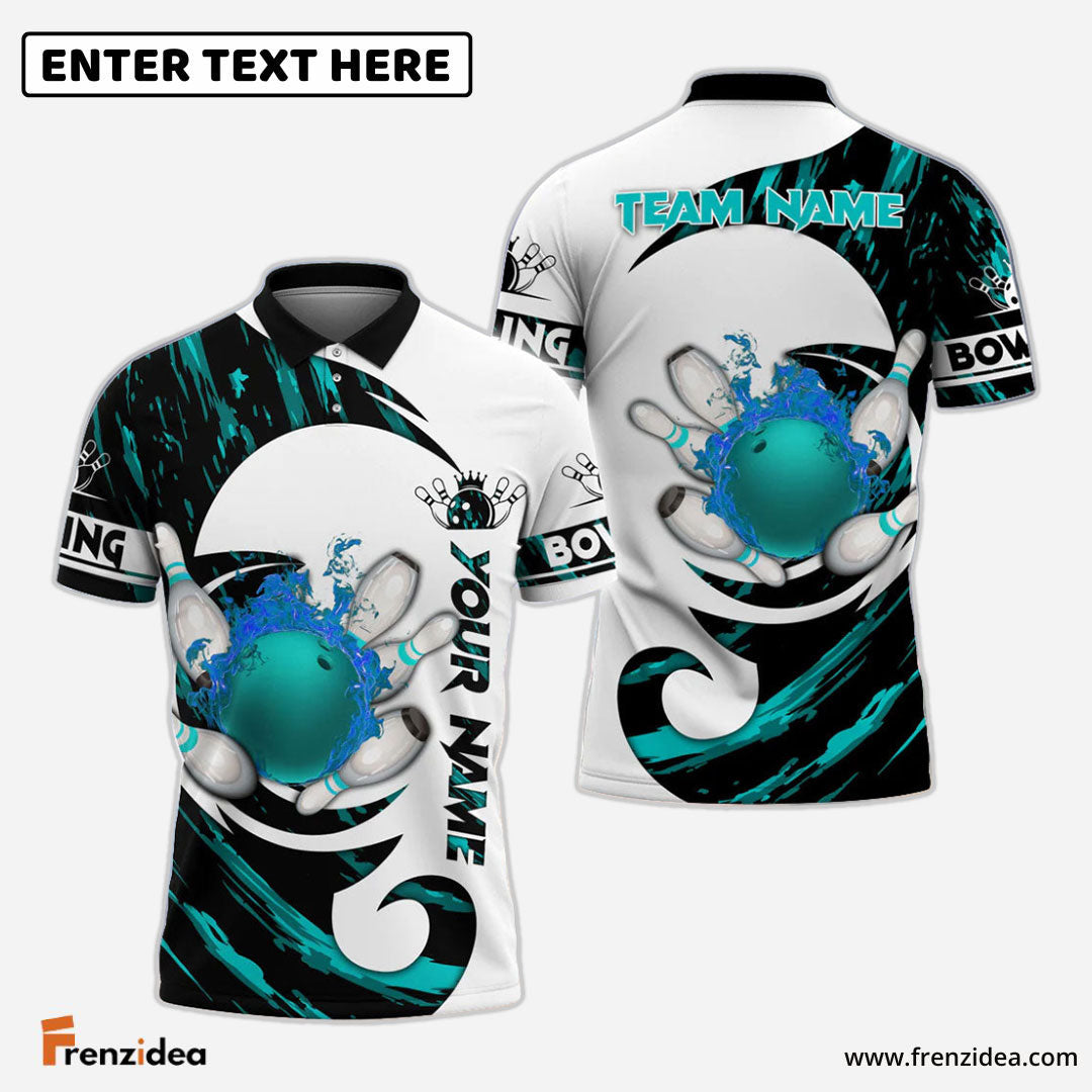 Frenzidea Bowling And Pins Water Paint Color Customized Name 3D Shirt (4 Colors)