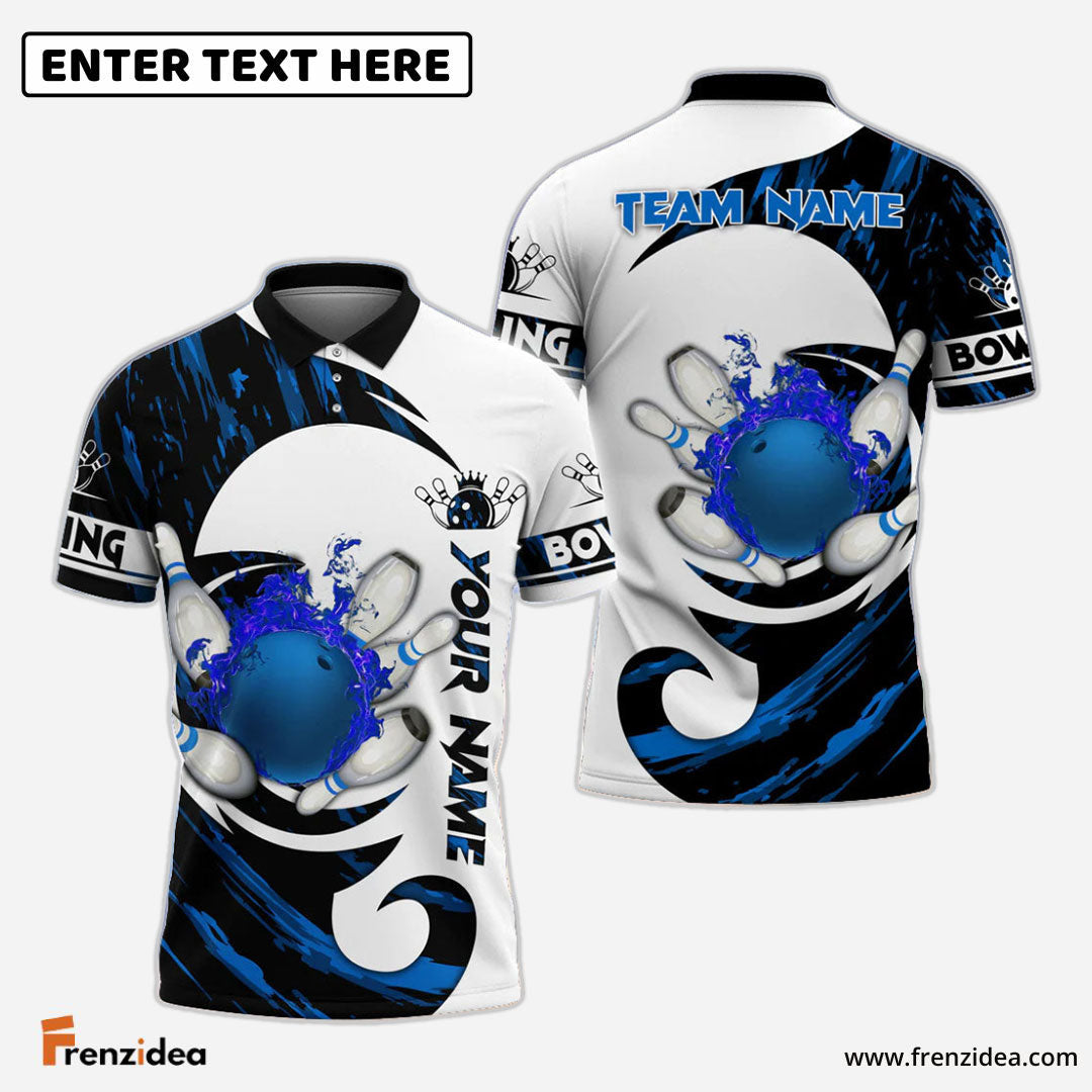 Frenzidea Bowling And Pins Water Paint Color Customized Name 3D Shirt (4 Colors)