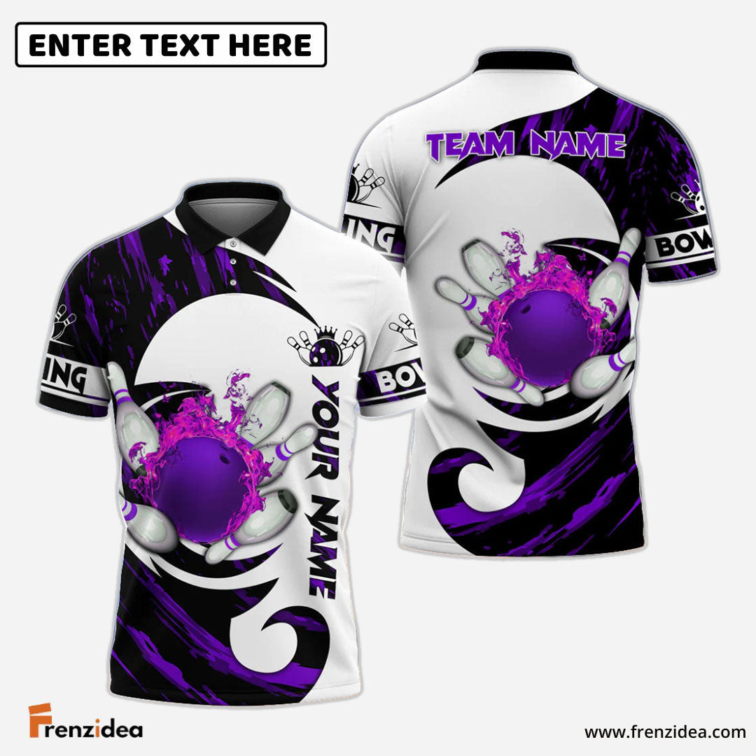 Frenzidea Bowling And Pins Water Paint Color Customized Name 3D Shirt (4 Colors)