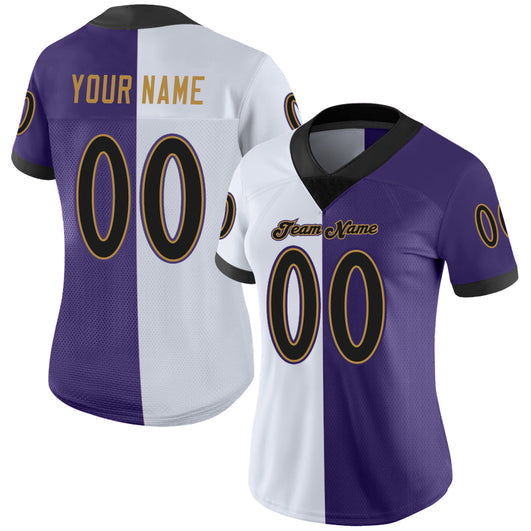 Frenzidea Custom Purple Black-White Mesh Split Fashion Football Jersey