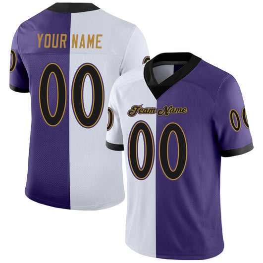 Frenzidea Custom Purple Black-White Mesh Split Fashion Football Jersey