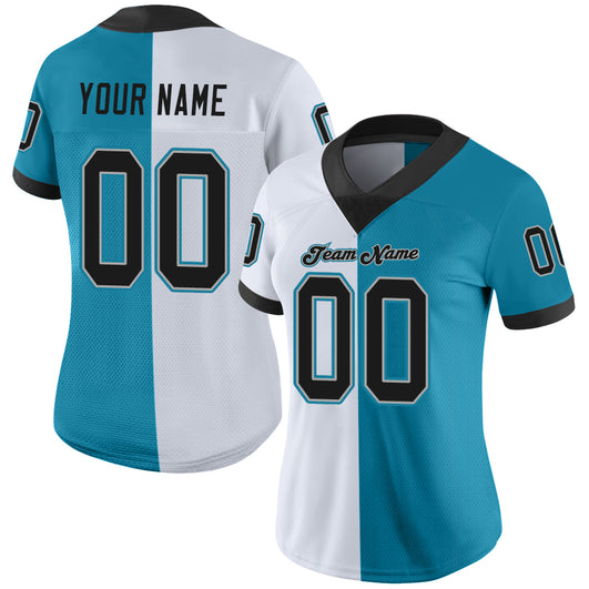 Frenzidea Custom Panther Blue Black-White Mesh Split Fashion Football Jersey