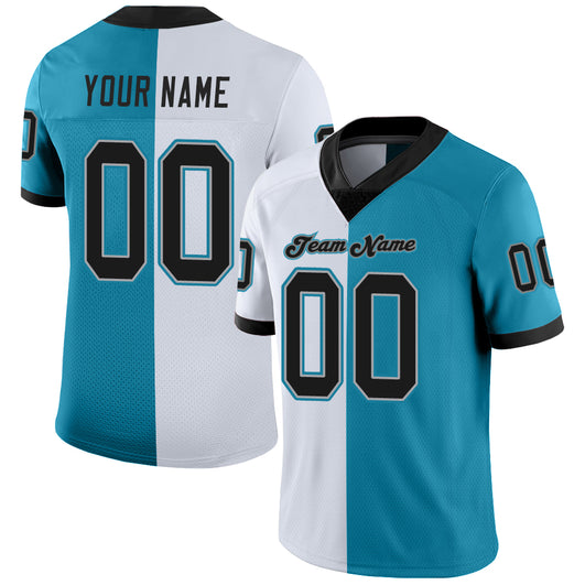 Frenzidea Custom Panther Blue Black-White Mesh Split Fashion Football Jersey