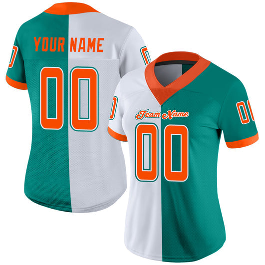 Frenzidea Custom Aqua Orange-White Mesh Split Fashion Football Jersey