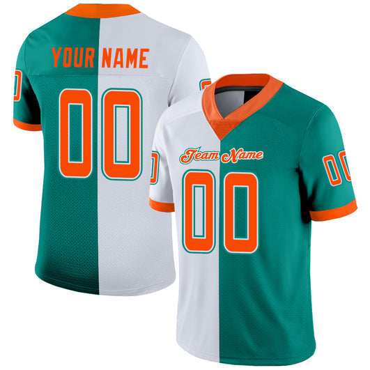 Frenzidea Custom Aqua Orange-White Mesh Split Fashion Football Jersey
