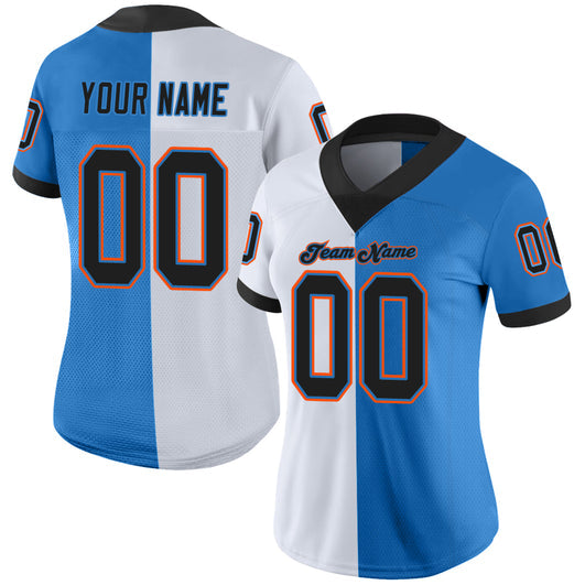 Frenzidea Custom Powder Blue Black-White Mesh Split Fashion Football Jersey