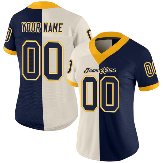 Frenzidea Custom Cream Navy-Gold Mesh Split Fashion Football Jersey