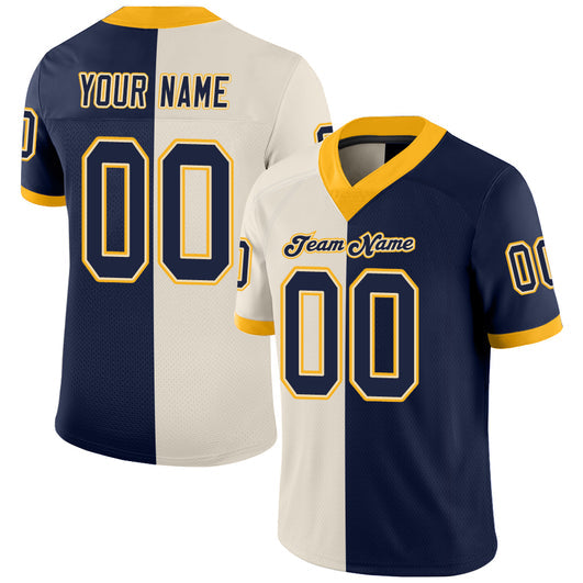 Frenzidea Custom Cream Navy-Gold Mesh Split Fashion Football Jersey