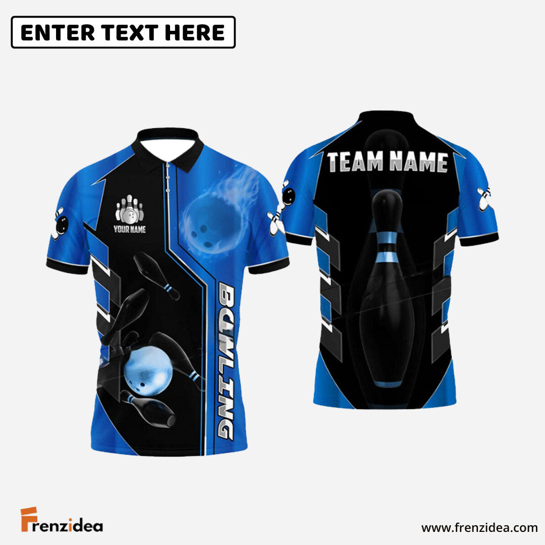 Frenzidea Bowling And Pins Premium Line Customized Name 3D Shirt (4 Colors)