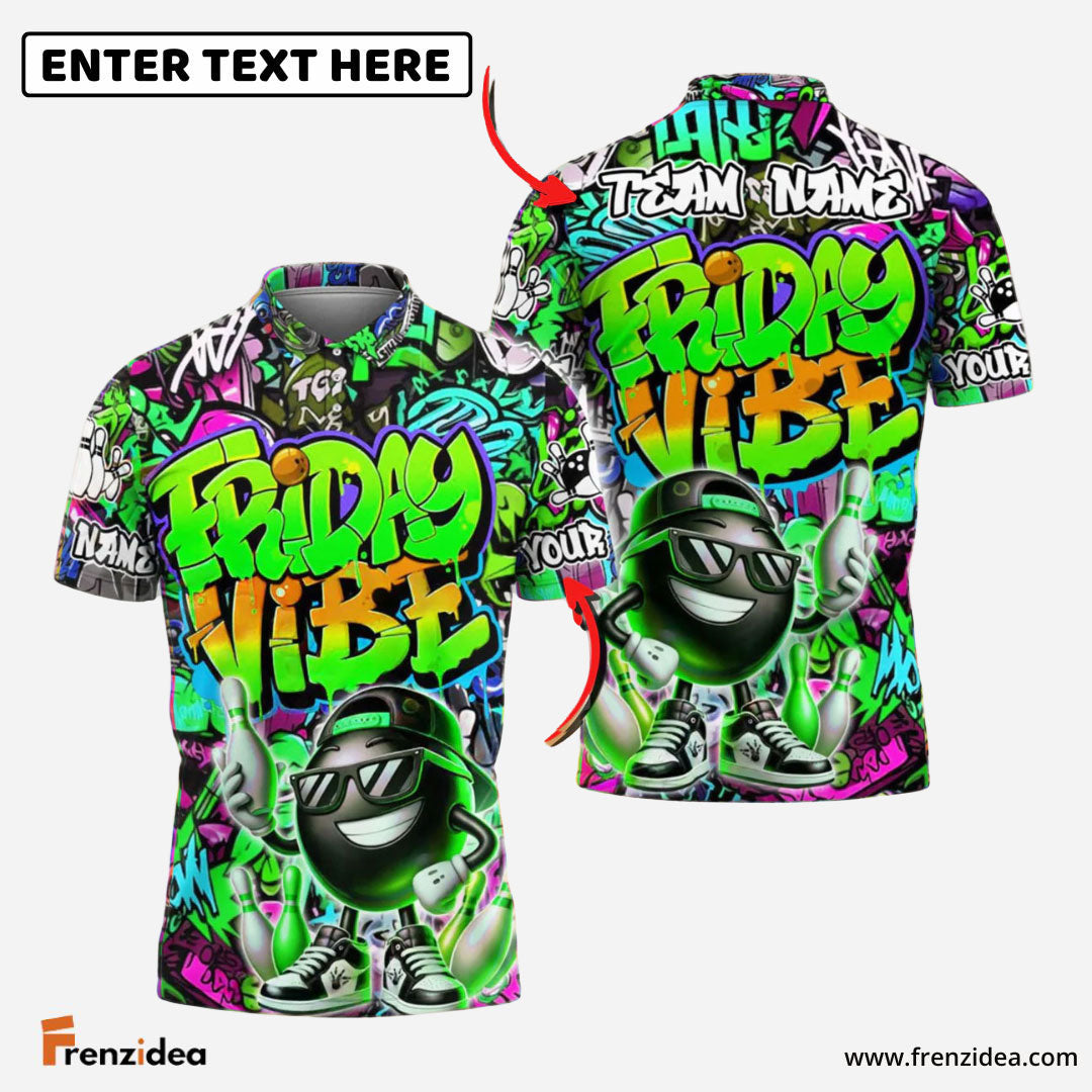 Frenzidea Bowling And Pins Friday Vibe Graffiti Street Style Customized Name, Team Name 3D Shirt (4 Colors)