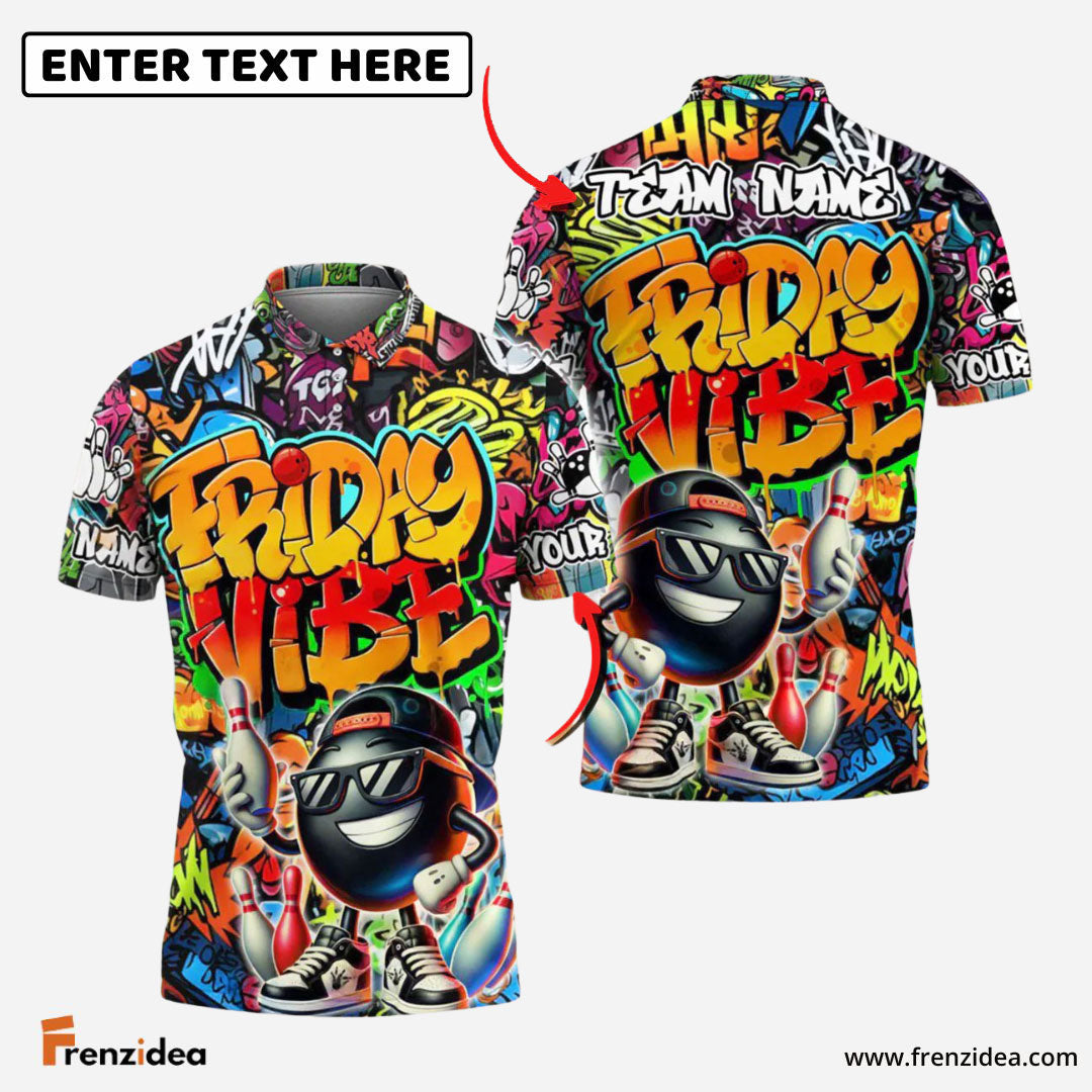 Frenzidea Bowling And Pins Friday Vibe Graffiti Street Style Customized Name, Team Name 3D Shirt (4 Colors)