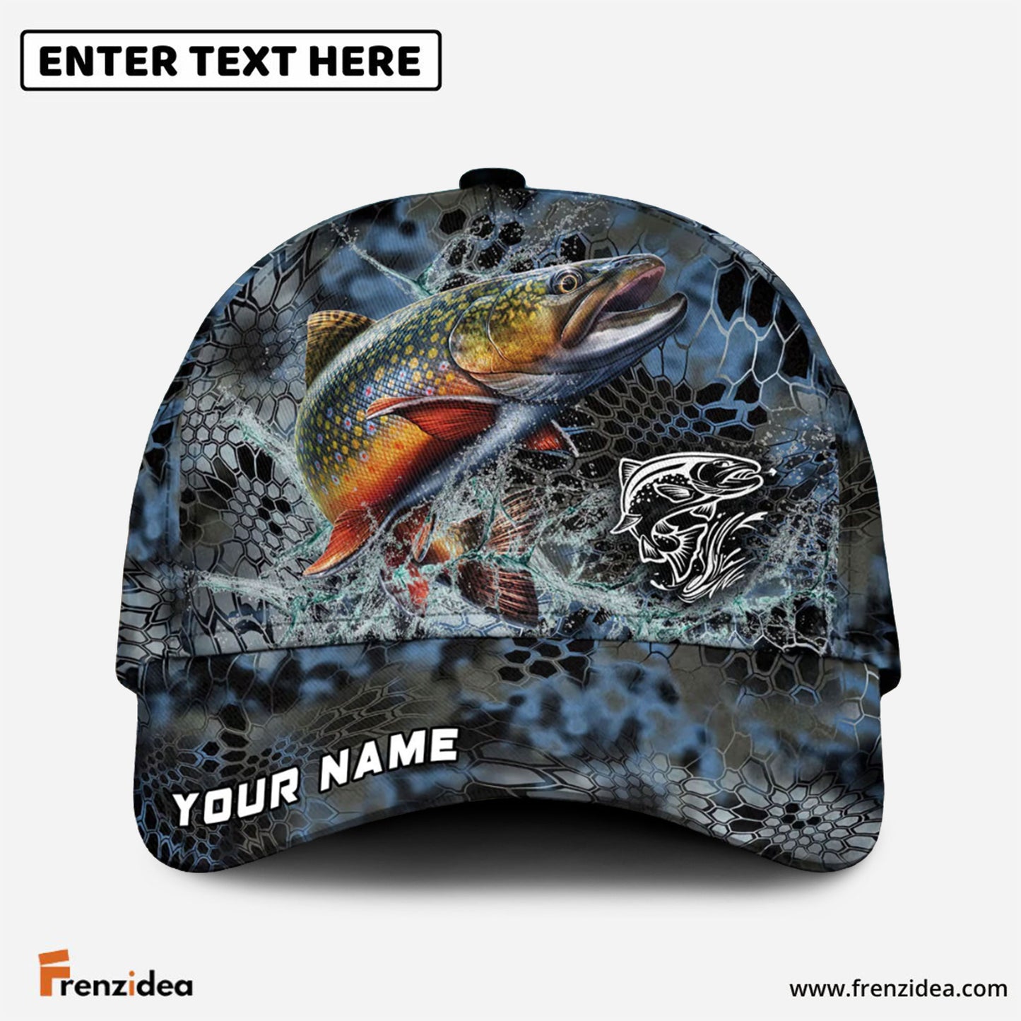 Frenzidea Trout Fishing Blue Kryptek Camo Personalized Cap