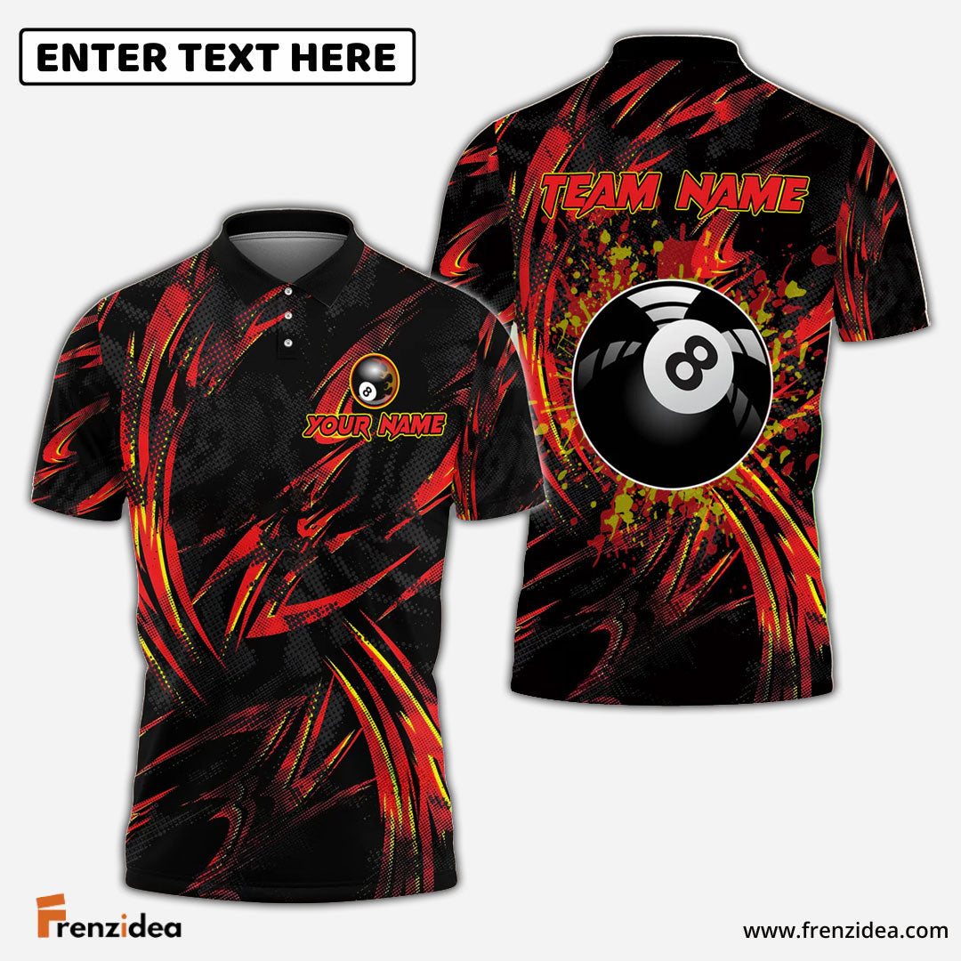 Frenzidea Billiards Ball 8 Grunge Curved Fire Personalized Name, Team Name Unisex Shirt (4 Colors)
