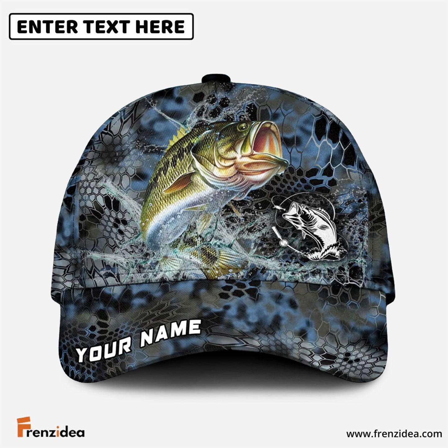 Frenzidea Bass Fishing Blue Kryptek Camo Personalized Cap