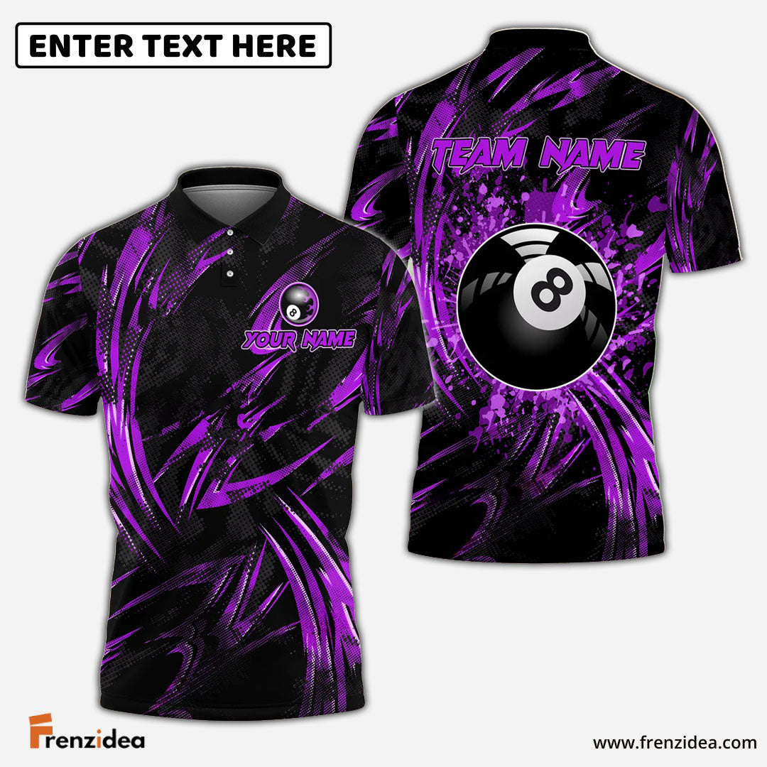 Frenzidea Billiards Ball 8 Grunge Curved Fire Personalized Name, Team Name Unisex Shirt (4 Colors)