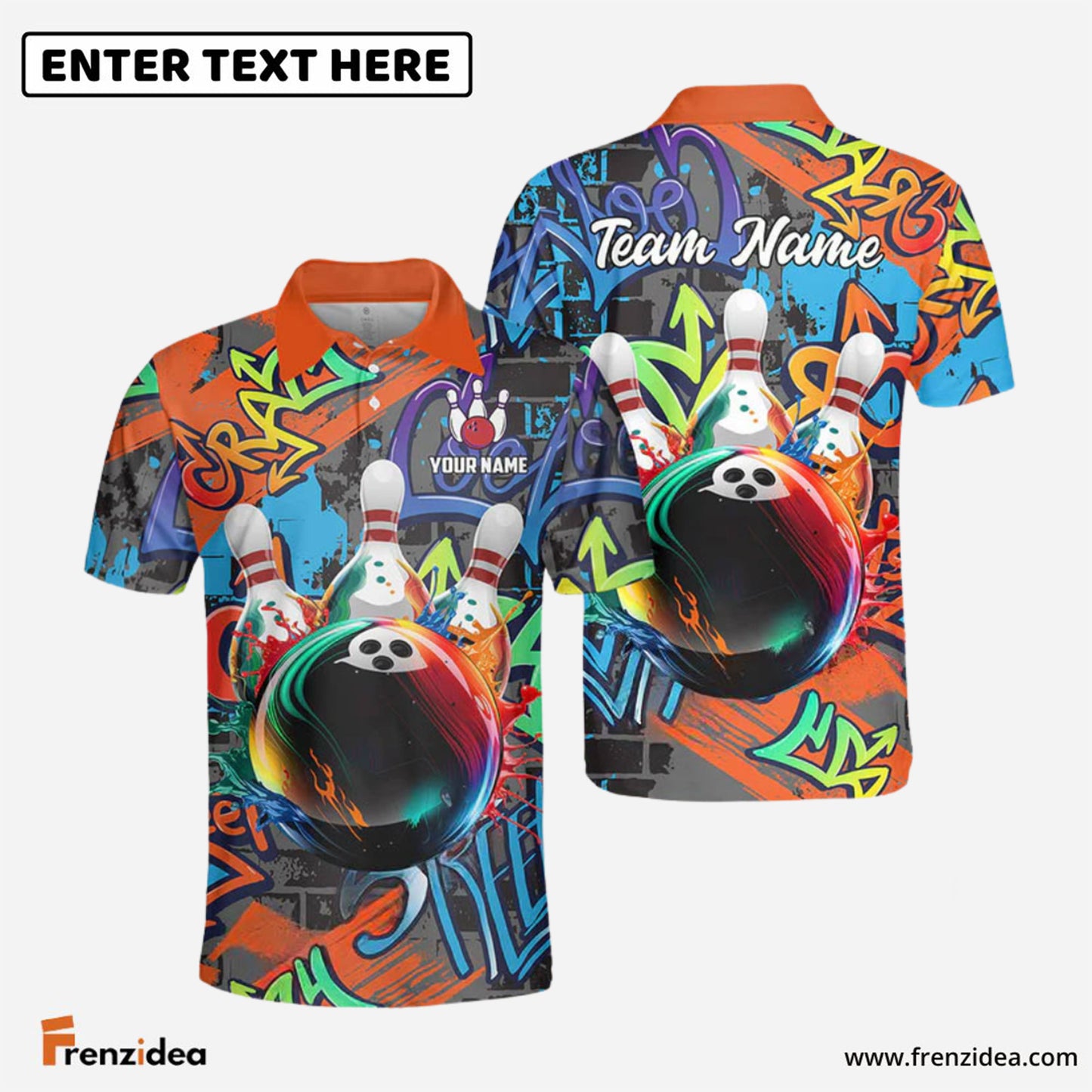 Frenzidea Bowling Graffiti Street Style Customized Name, Team Name 3D Shirt