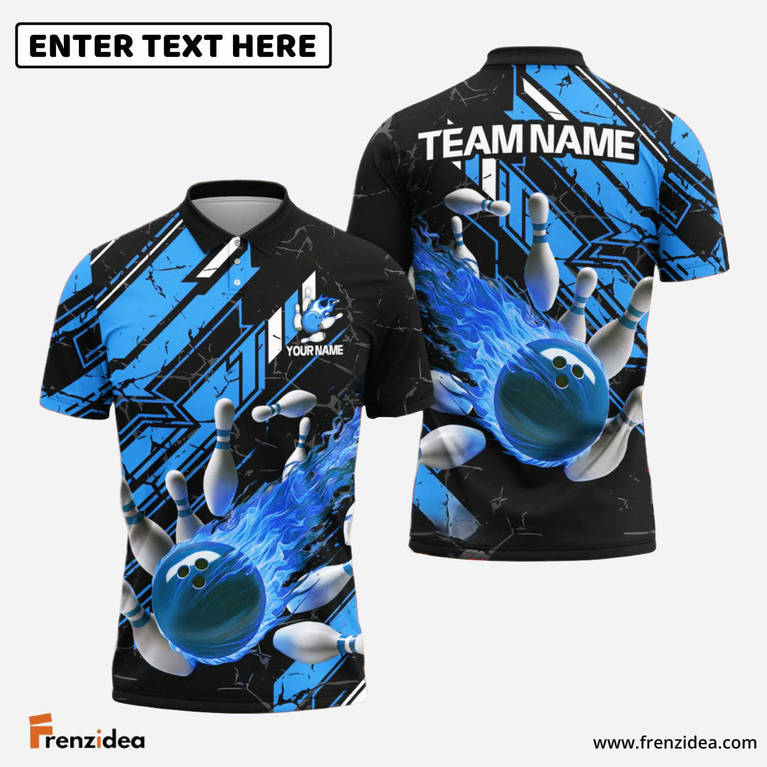 Frenzidea Bowling And Pins Fireball Impact Customized Name 3D Shirt (4 Colors)