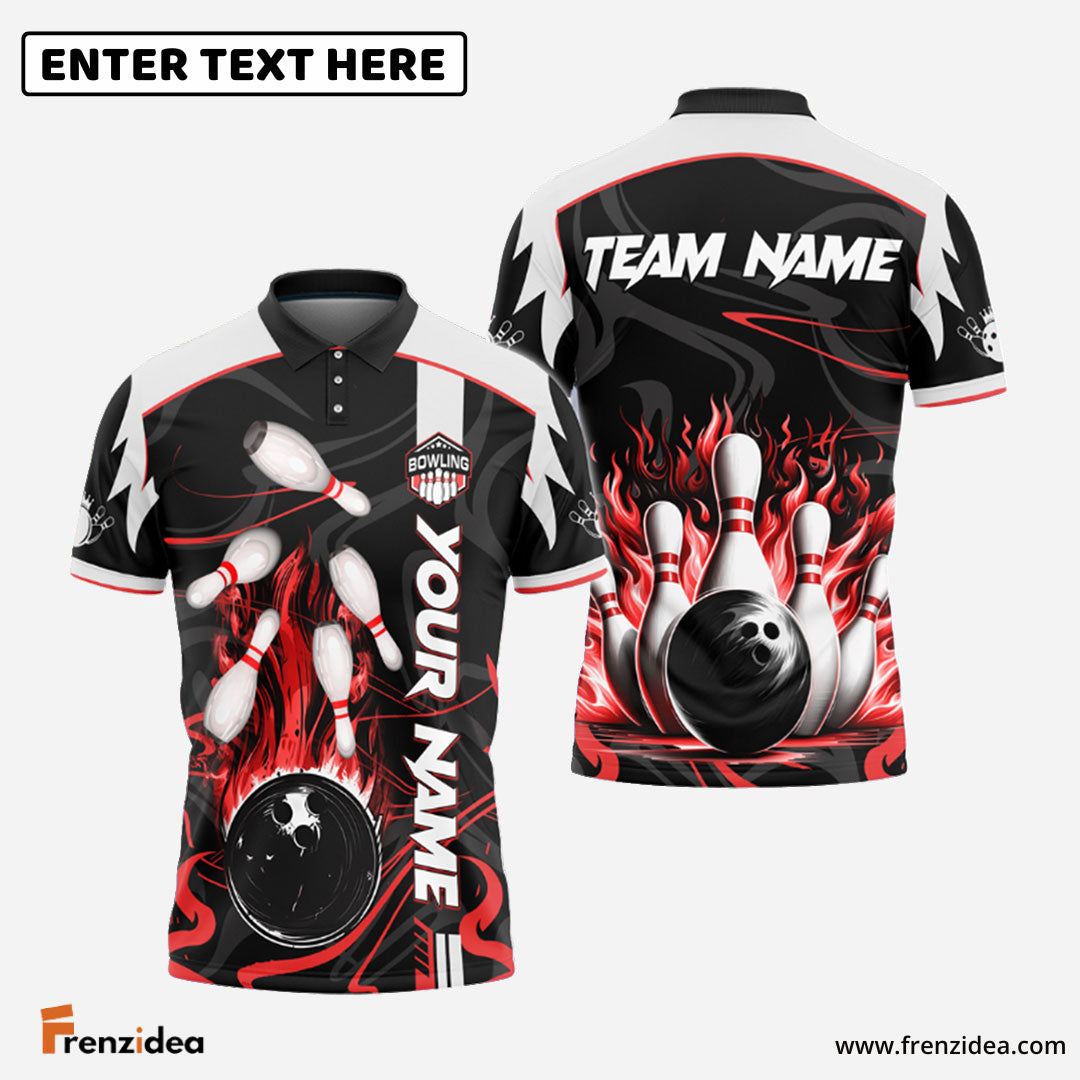 Frenzidea Bowling And Pins Vengeful Flame Customized Name 3D Shirt ( 5 Colors)