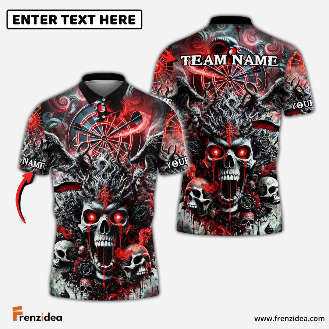 Frenzidea Darts Demonic Skull Personalized Name, Team Name Shirt (4 Colors)