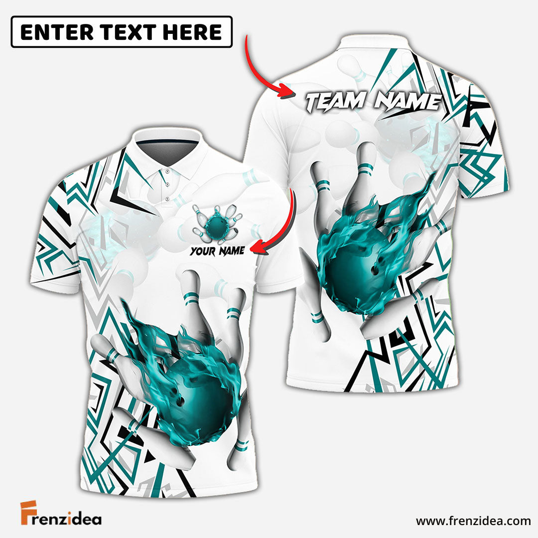 Frenzidea Bowling And Pins Fire Zigzag Customized Name 3D Shirt (4 Colors)