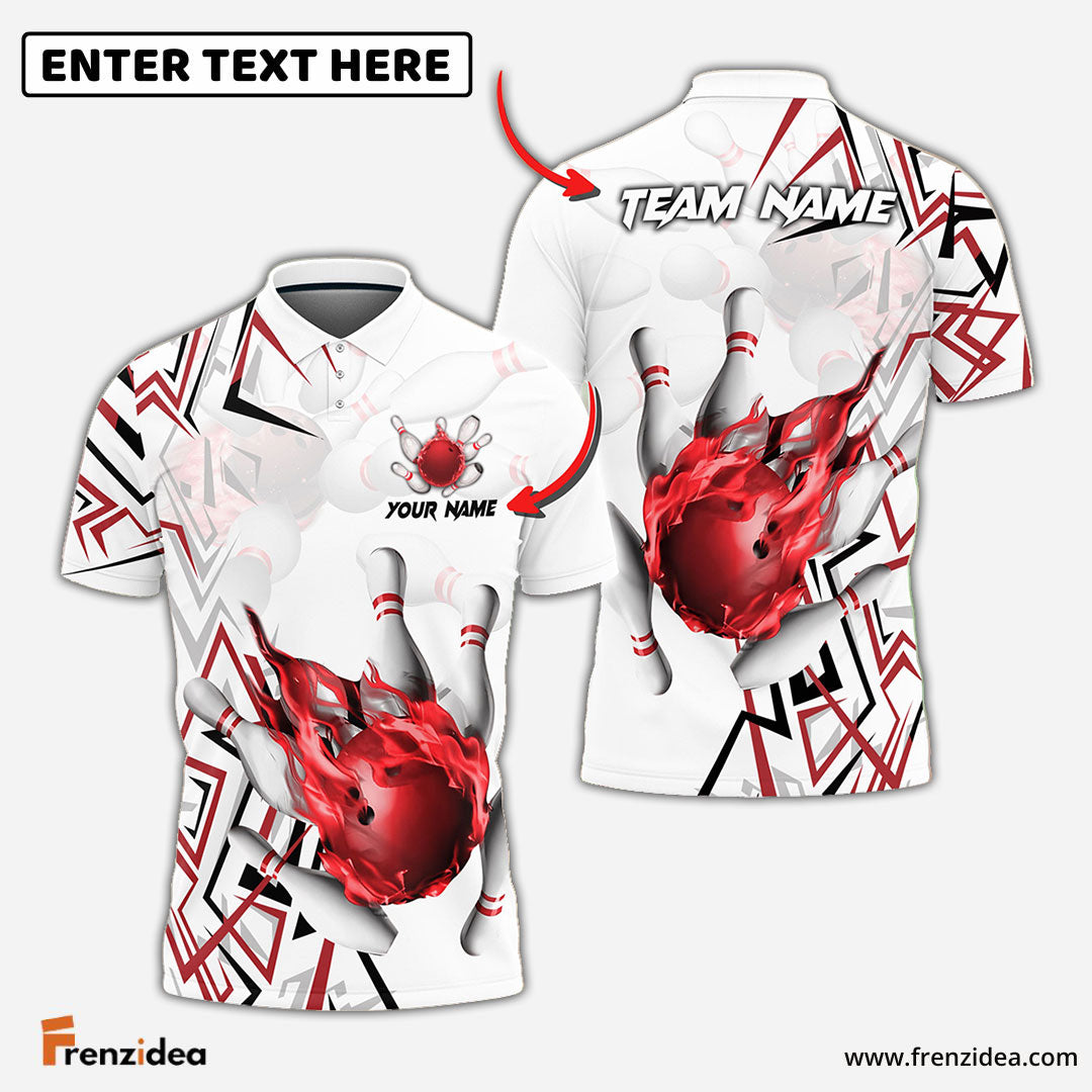 Frenzidea Bowling And Pins Fire Zigzag Customized Name 3D Shirt (4 Colors)