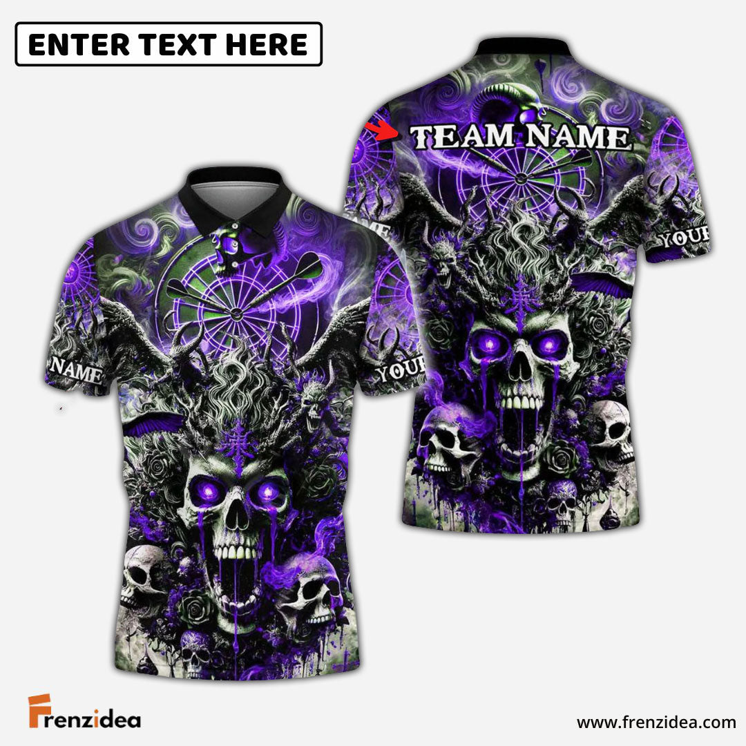 Frenzidea Darts Demonic Skull Personalized Name, Team Name Shirt (4 Colors)