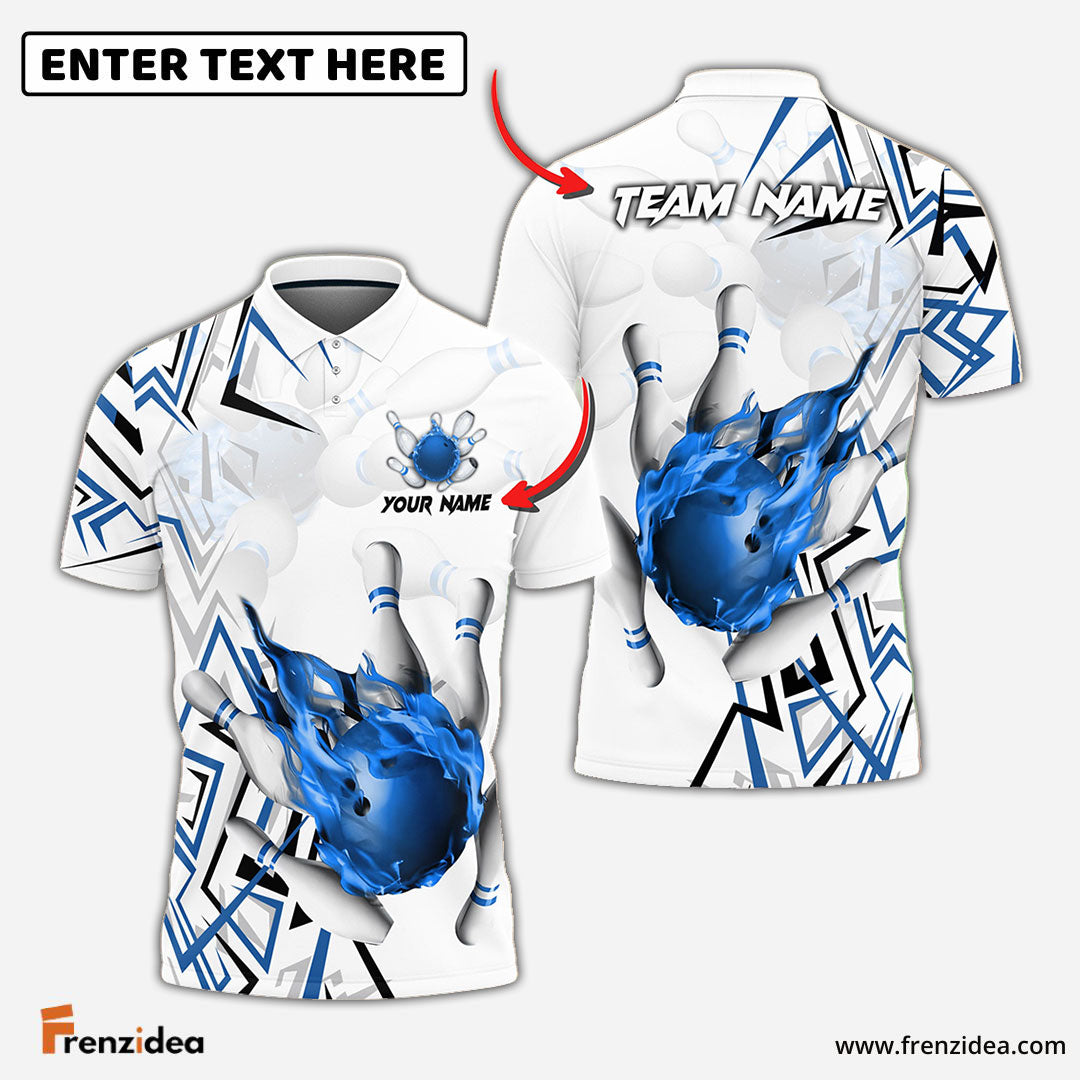 Frenzidea Bowling And Pins Fire Zigzag Customized Name 3D Shirt (4 Colors)