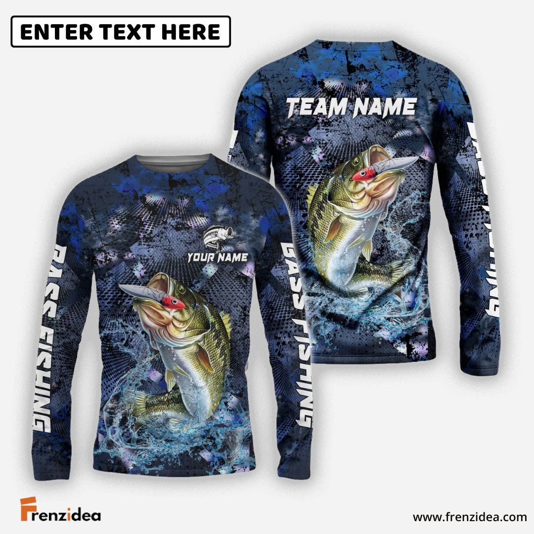 Frenzidea Bass Fishing Fishing Dark Blue Camouflage Custom Name & Team Name 3D Shirts