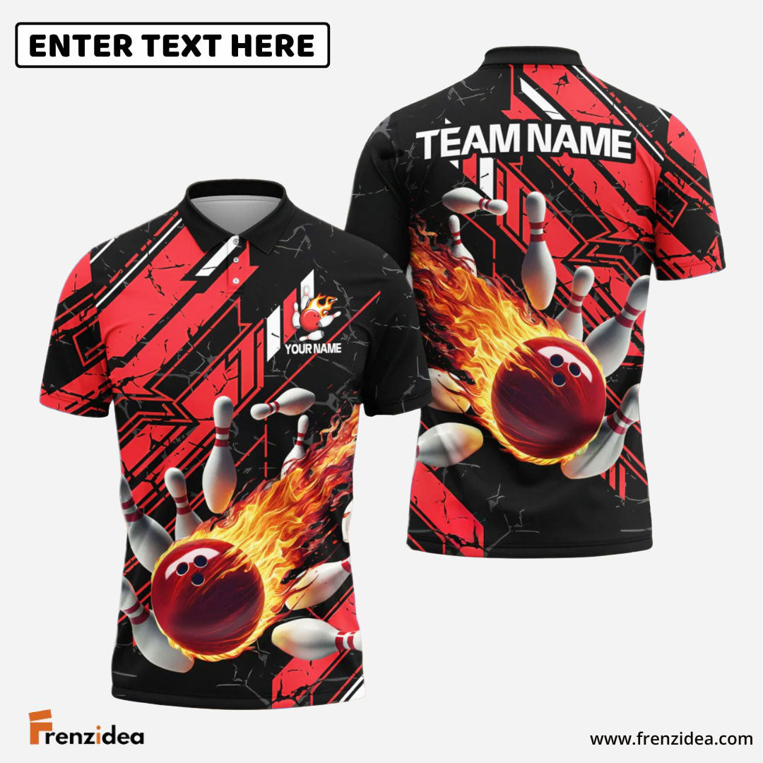 Frenzidea Bowling And Pins Fireball Impact Customized Name 3D Shirt (4 Colors)