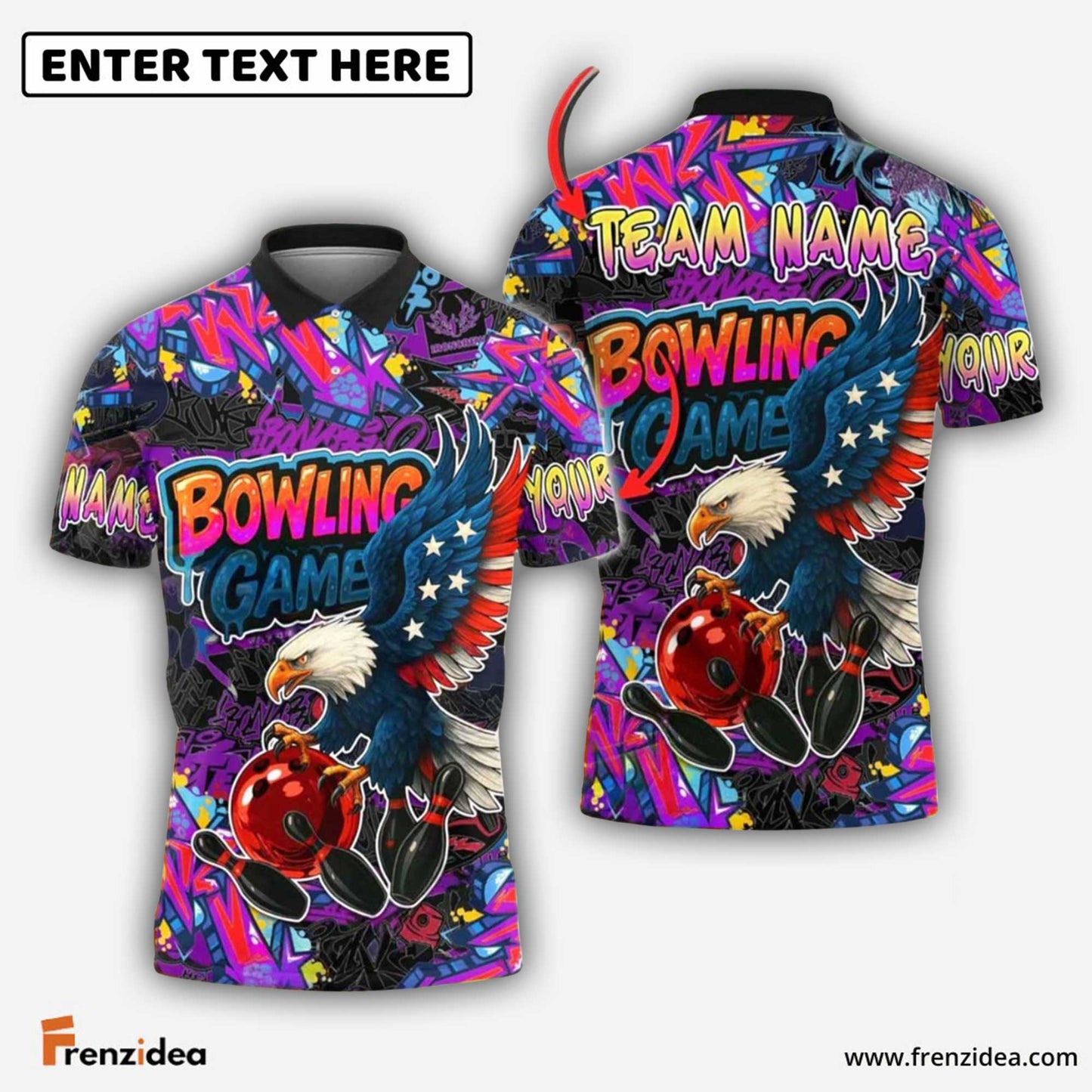 Frenzidea Bowling And Pins American Eagle Graffiti Customized Name 3D Shirt (4 Colors)