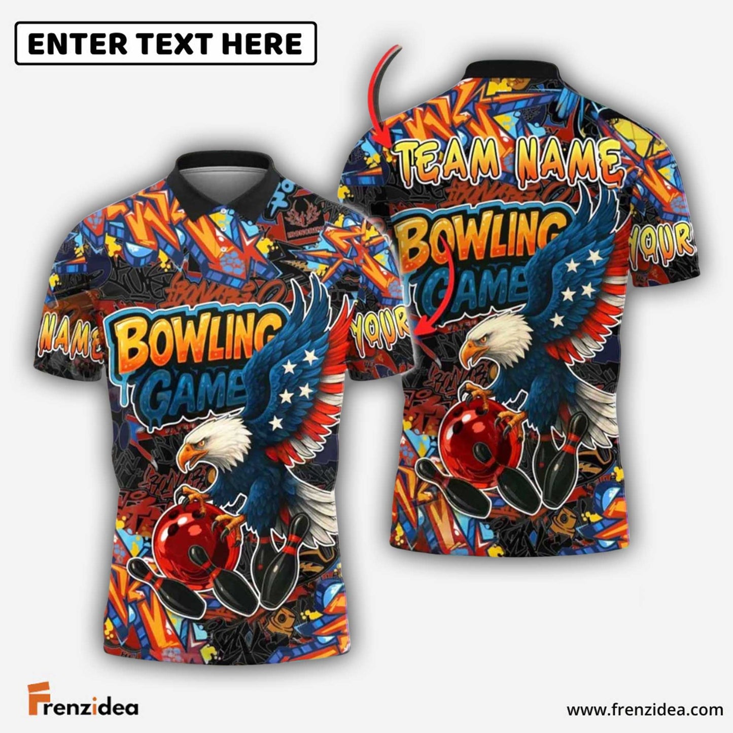 Frenzidea Bowling And Pins American Eagle Graffiti Customized Name 3D Shirt (4 Colors)