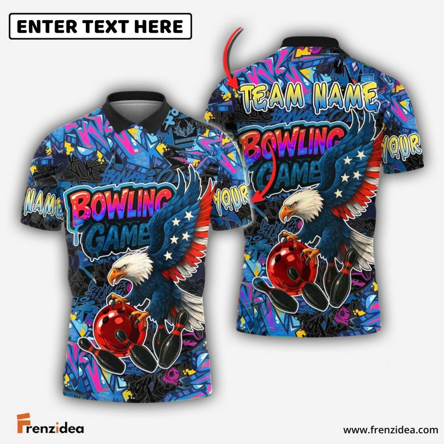 Frenzidea Bowling And Pins American Eagle Graffiti Customized Name 3D Shirt (4 Colors)