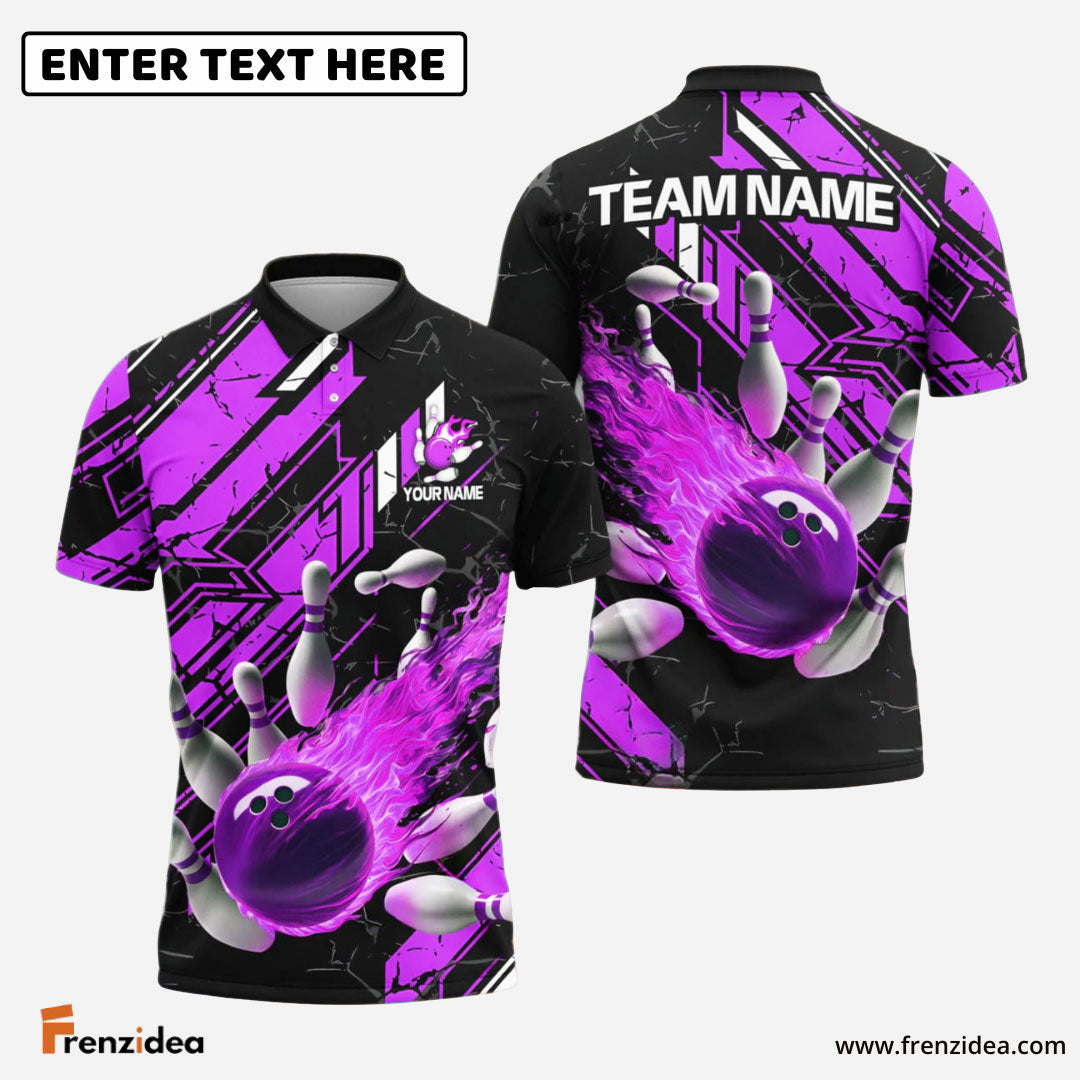 Frenzidea Bowling And Pins Fireball Impact Customized Name 3D Shirt (4 Colors)